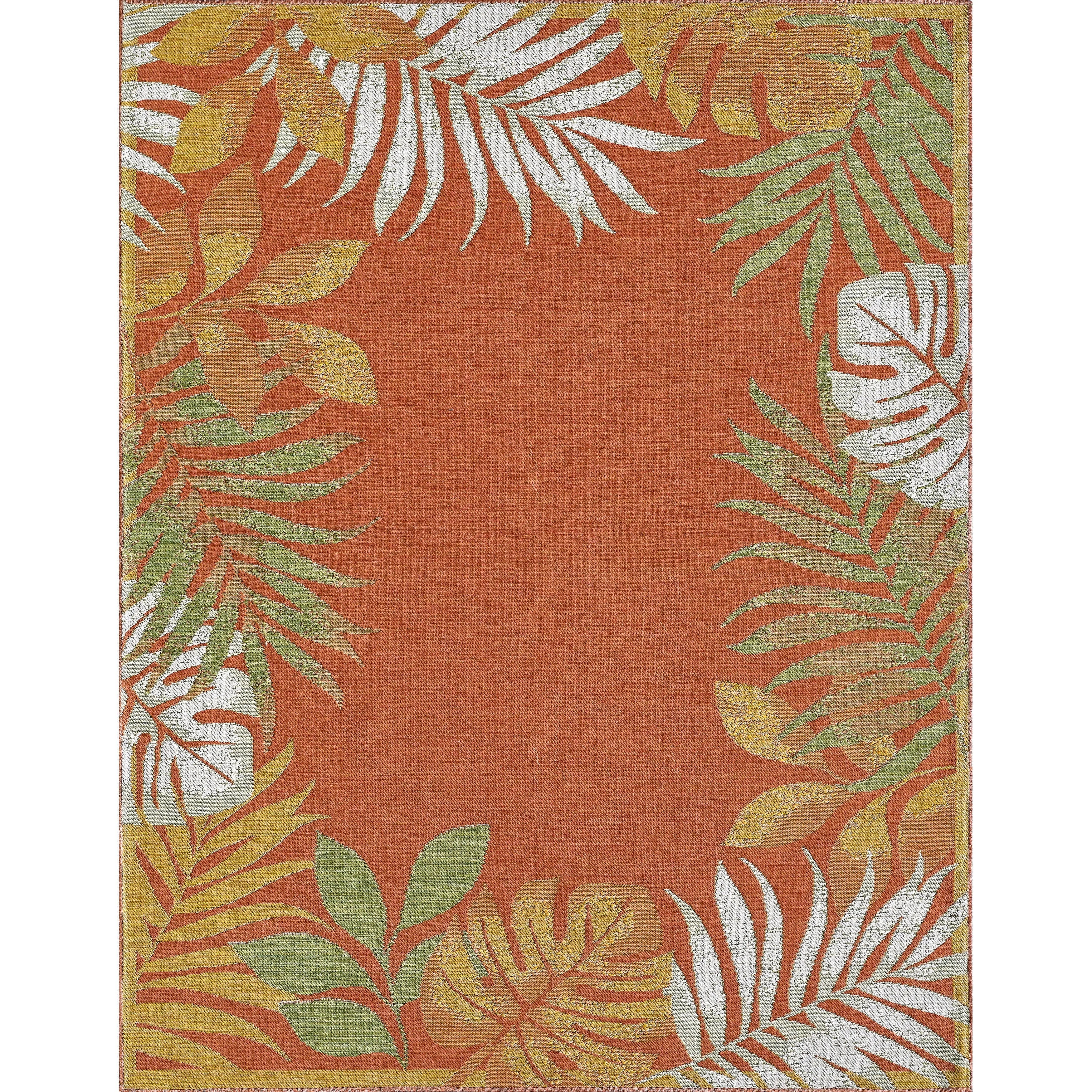 Domani Novarro Tropical Border of Palms Reversible Indoor / Outdoor Area Rug