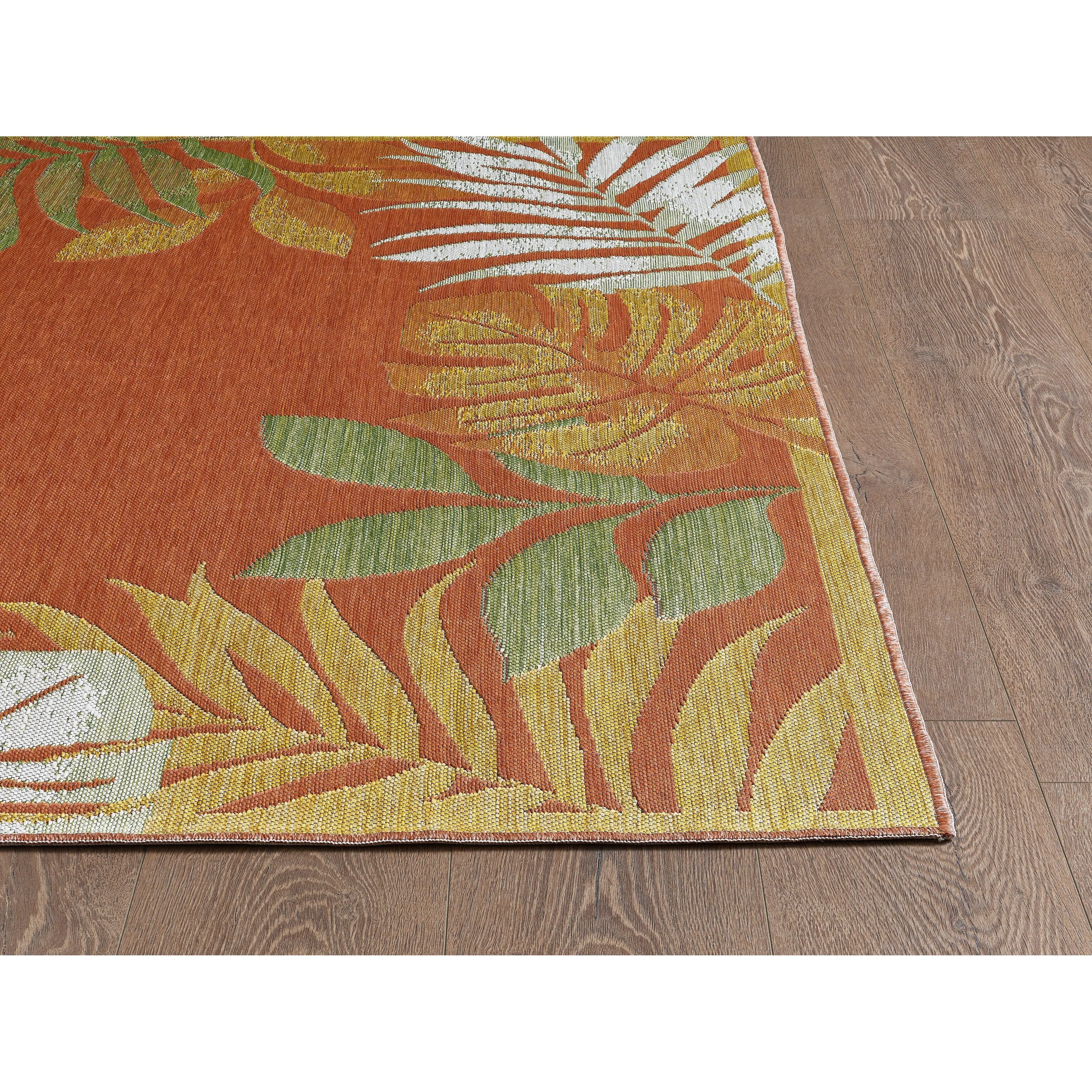 Domani Novarro Tropical Border of Palms Reversible Indoor / Outdoor Area Rug