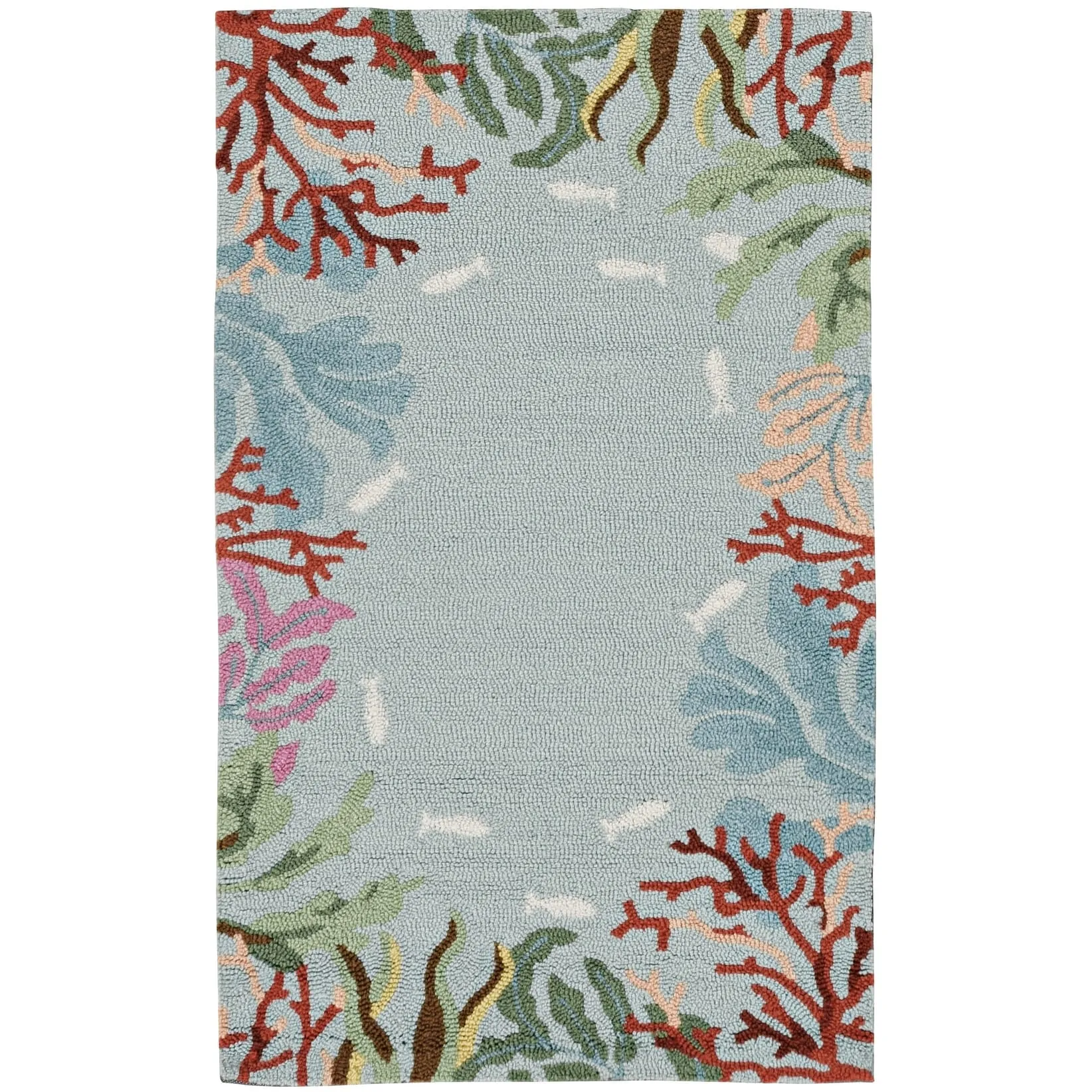 Domani Reef Coral Bordered Hand-hooked Area Rug