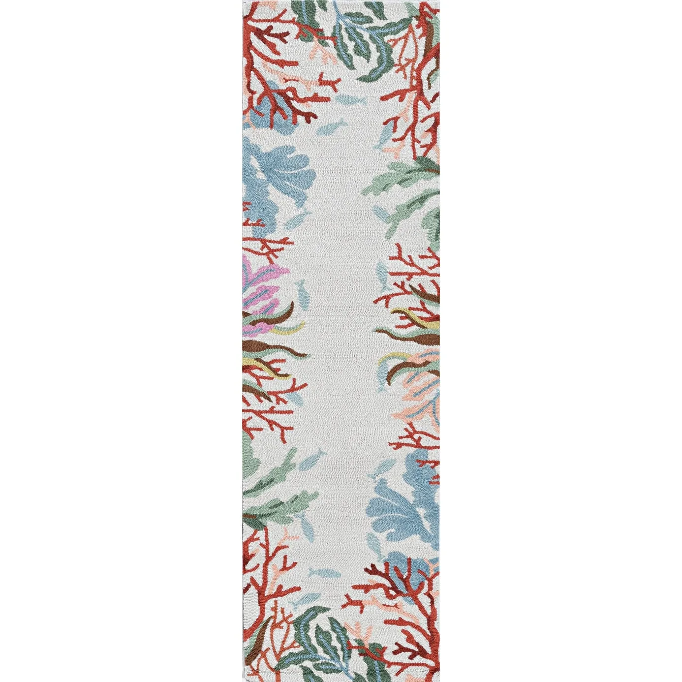 Domani Reef Coral Bordered Hand-hooked Area Rug
