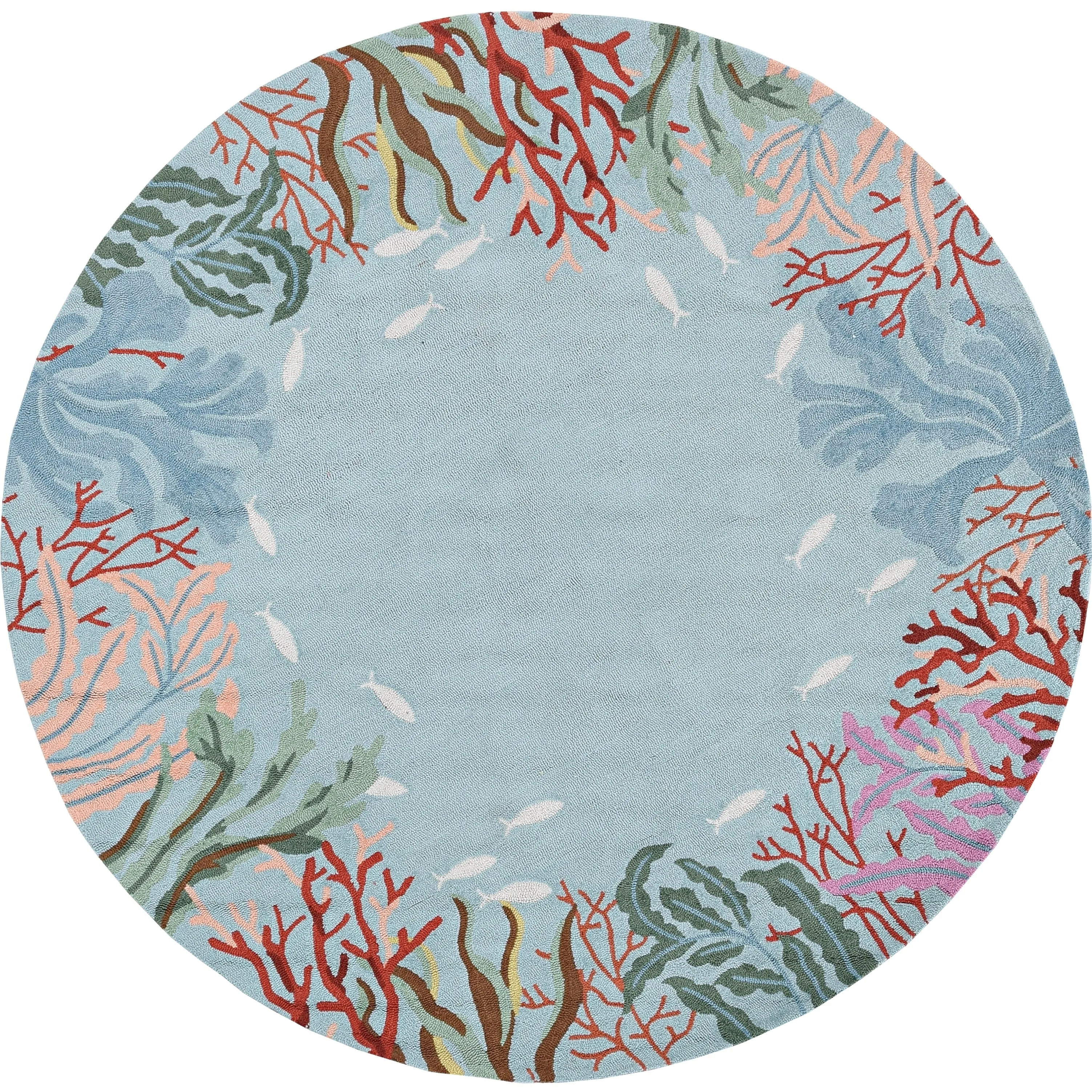 Domani Reef Coral Bordered Hand-hooked Area Rug