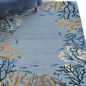 Domani Reef Coral Bordered Hand-hooked Area Rug