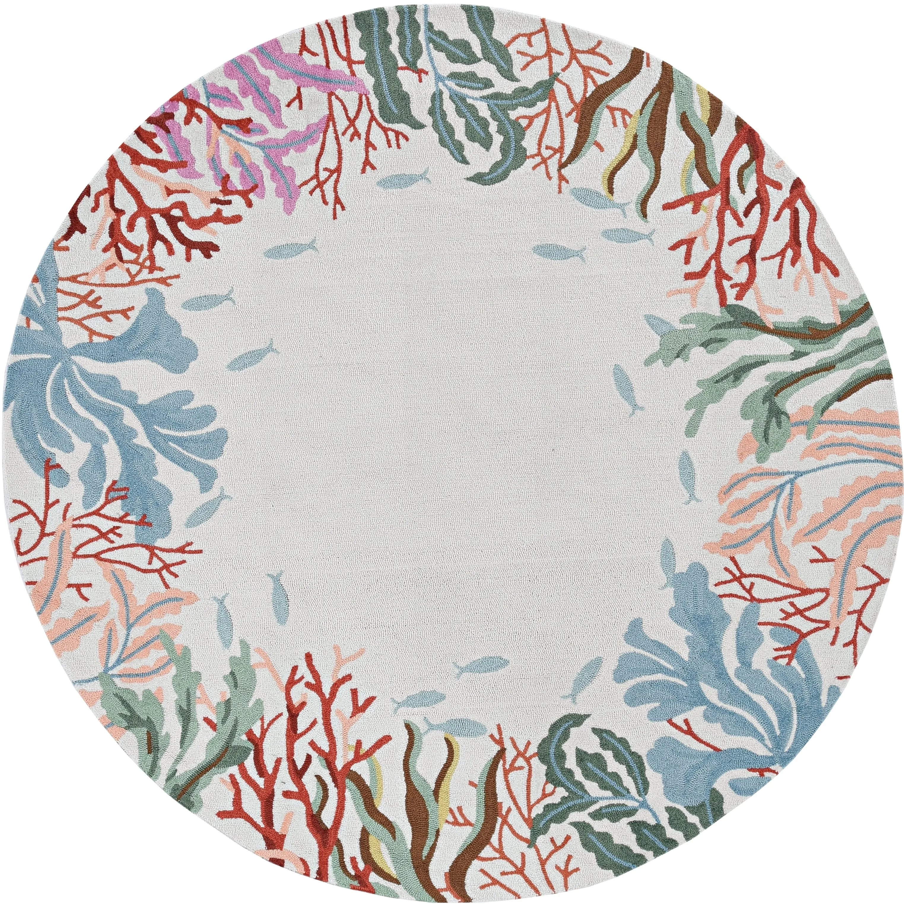Domani Reef Coral Bordered Hand-hooked Area Rug