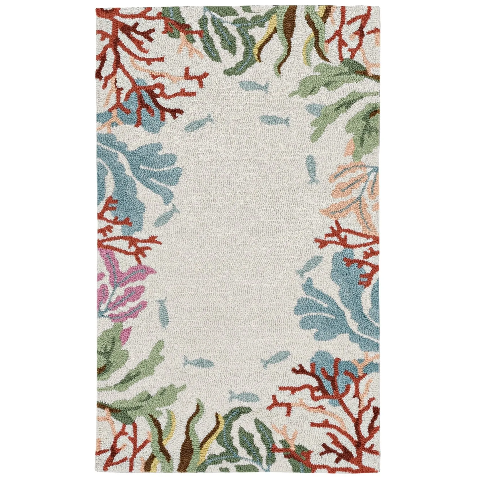 Domani Reef Coral Bordered Hand-hooked Area Rug