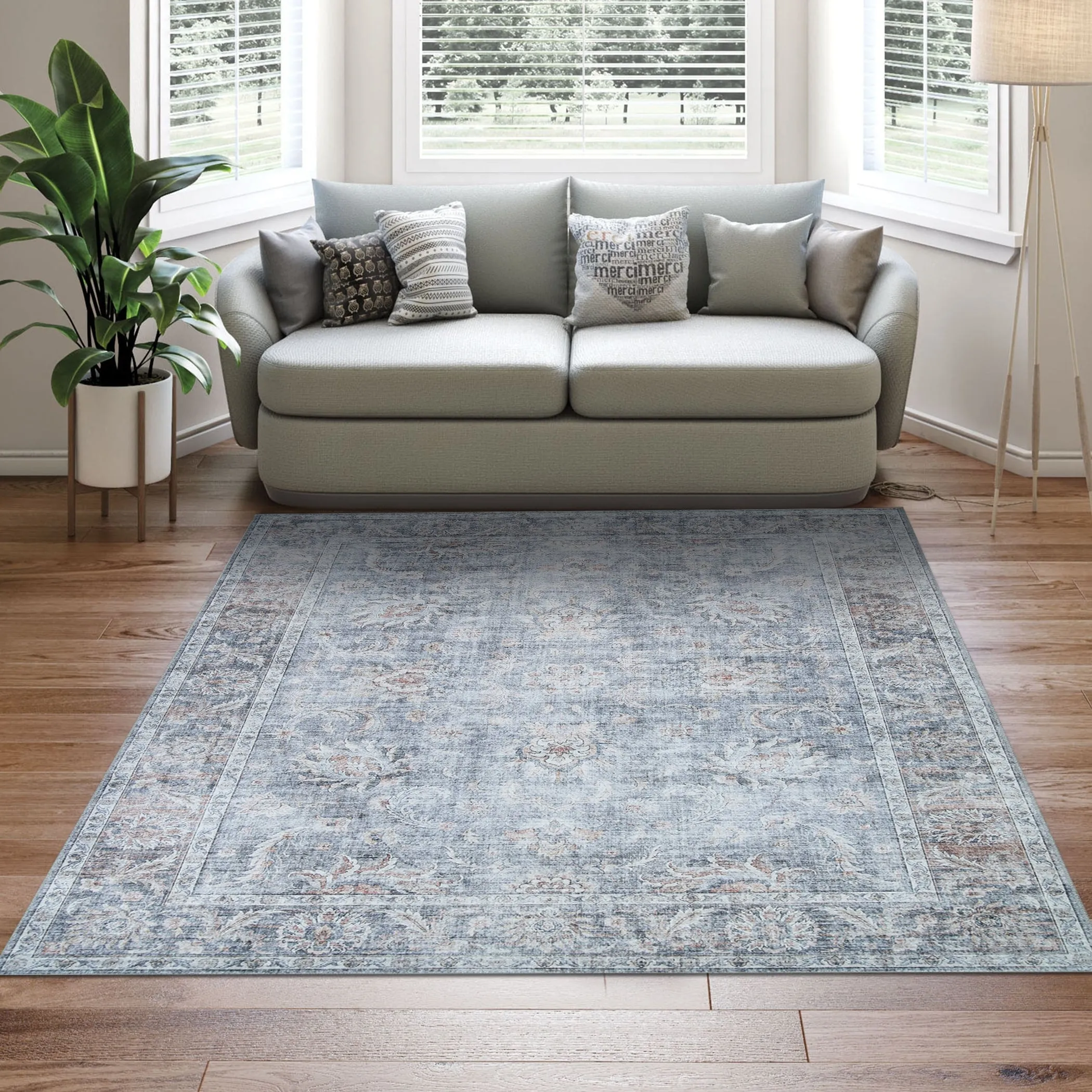 Dream Decor Rugs Legion Misty Garden Blue Floral Non Skid Area Rug
