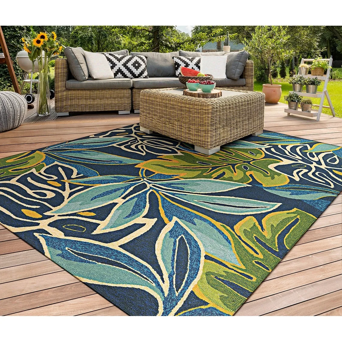 Dream Decor Rugs Miami Palms Blue Forest Green Indoor Outdoor Area Rug