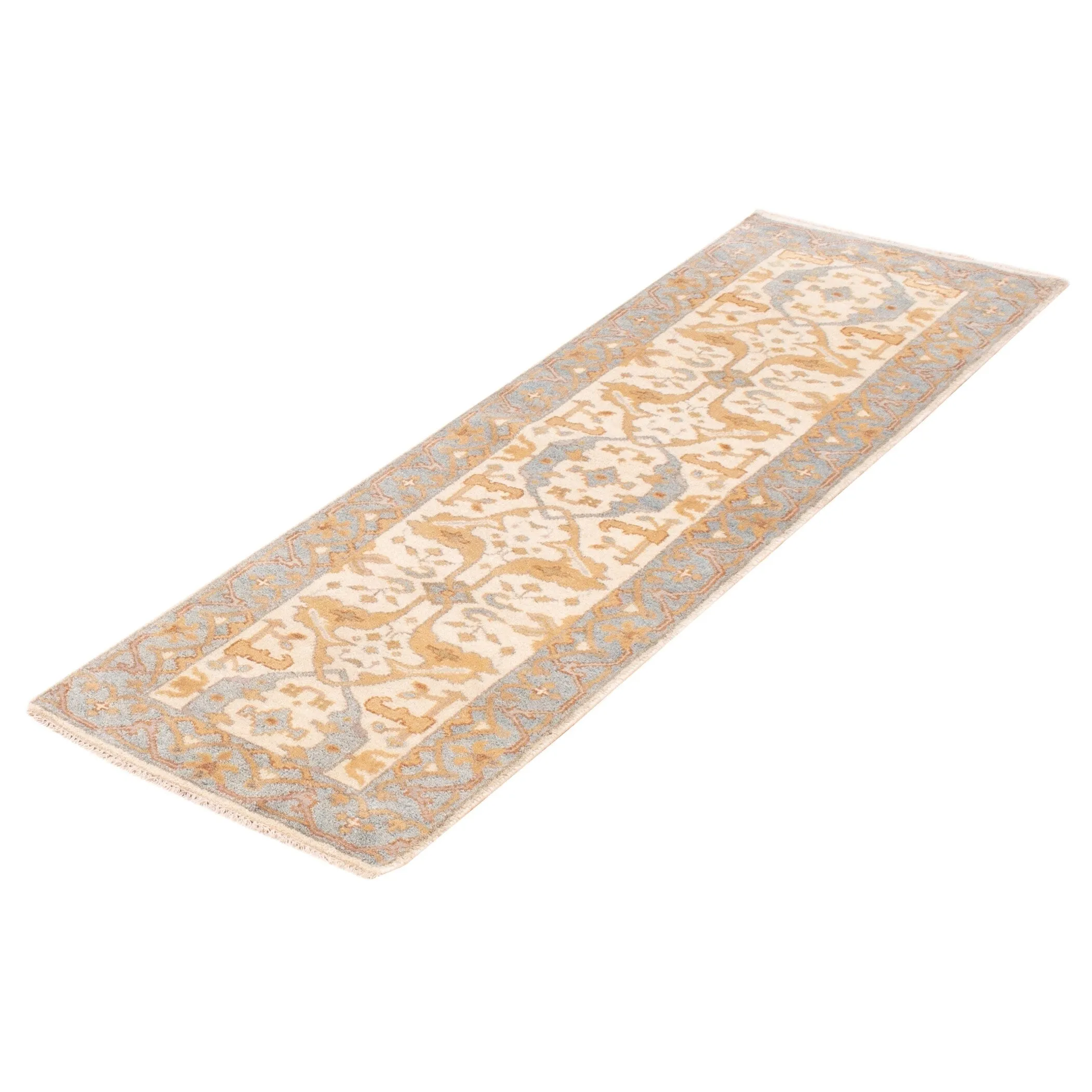 ECARPETGALLERY Hand-knotted Oushak Cream Wool Rug - 2'7 x 7'10