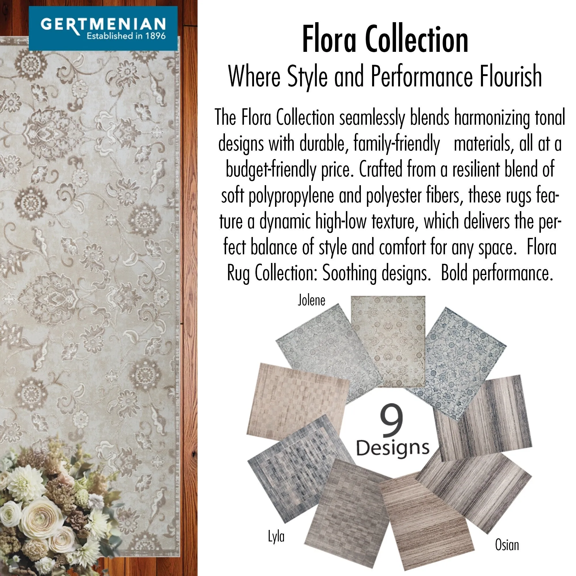 Gertmenian Flora Transitional Casual Modern Soft High-Low Polypropylene Polyester Indoor Area Rug Collection