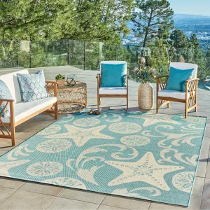 Gertmenian Paseo Canoa Oasis Aqua Casual Nautical Flatweave Indoor/ Outdoor Area Rug