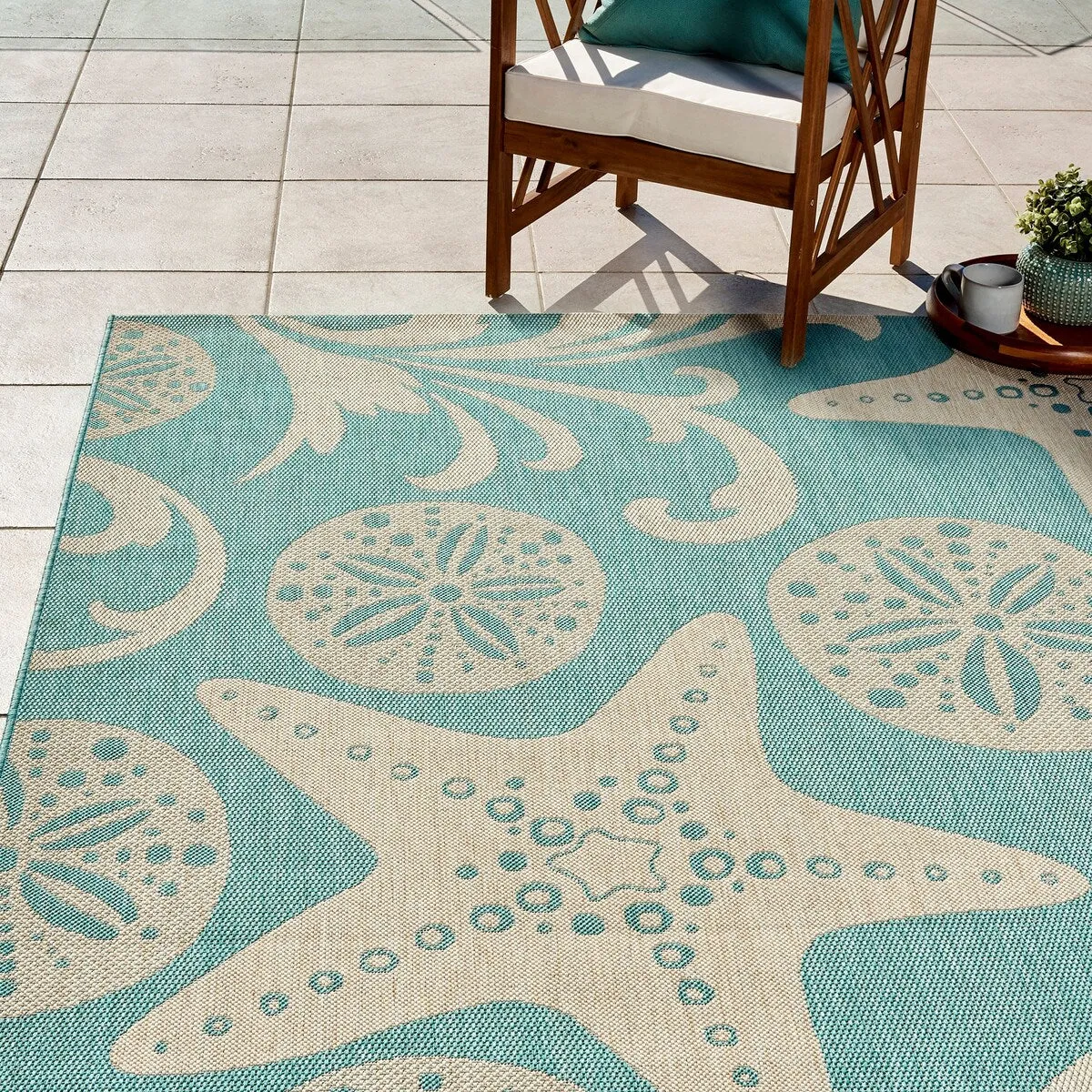 Gertmenian Paseo Canoa Oasis Aqua Casual Nautical Flatweave Indoor/ Outdoor Area Rug