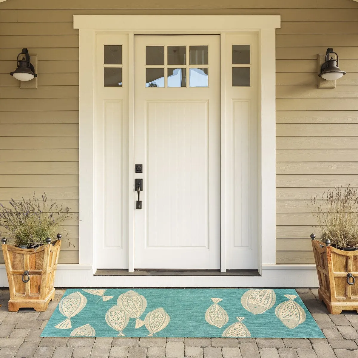 Gertmenian Paseo Loutro Oasis Aqua Casual Nautical Fish Indoor/ Outdoor Area Rug