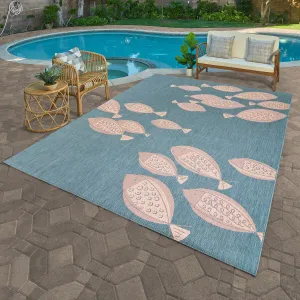 Gertmenian Paseo Loutro Oasis Aqua Casual Nautical Fish Indoor/ Outdoor Area Rug