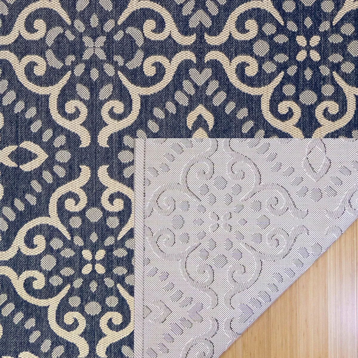 Gertmenian Paseo Powis Navy Transitional Medallion Flatweave Indoor/ Outdoor Area Rug - 6'6 x 9'6