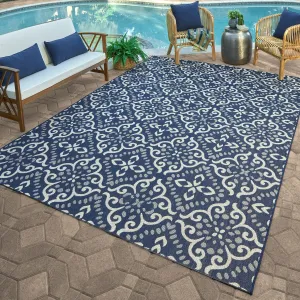 Gertmenian Paseo Powis Navy Transitional Medallion Flatweave Indoor/ Outdoor Area Rug - 6'6 x 9'6