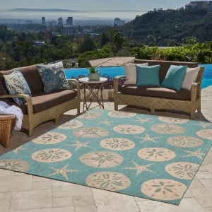 Gertmenian Paseo Starfish Oasis Aqua Casual Nautical Indoor/ Outdoor Area Rug