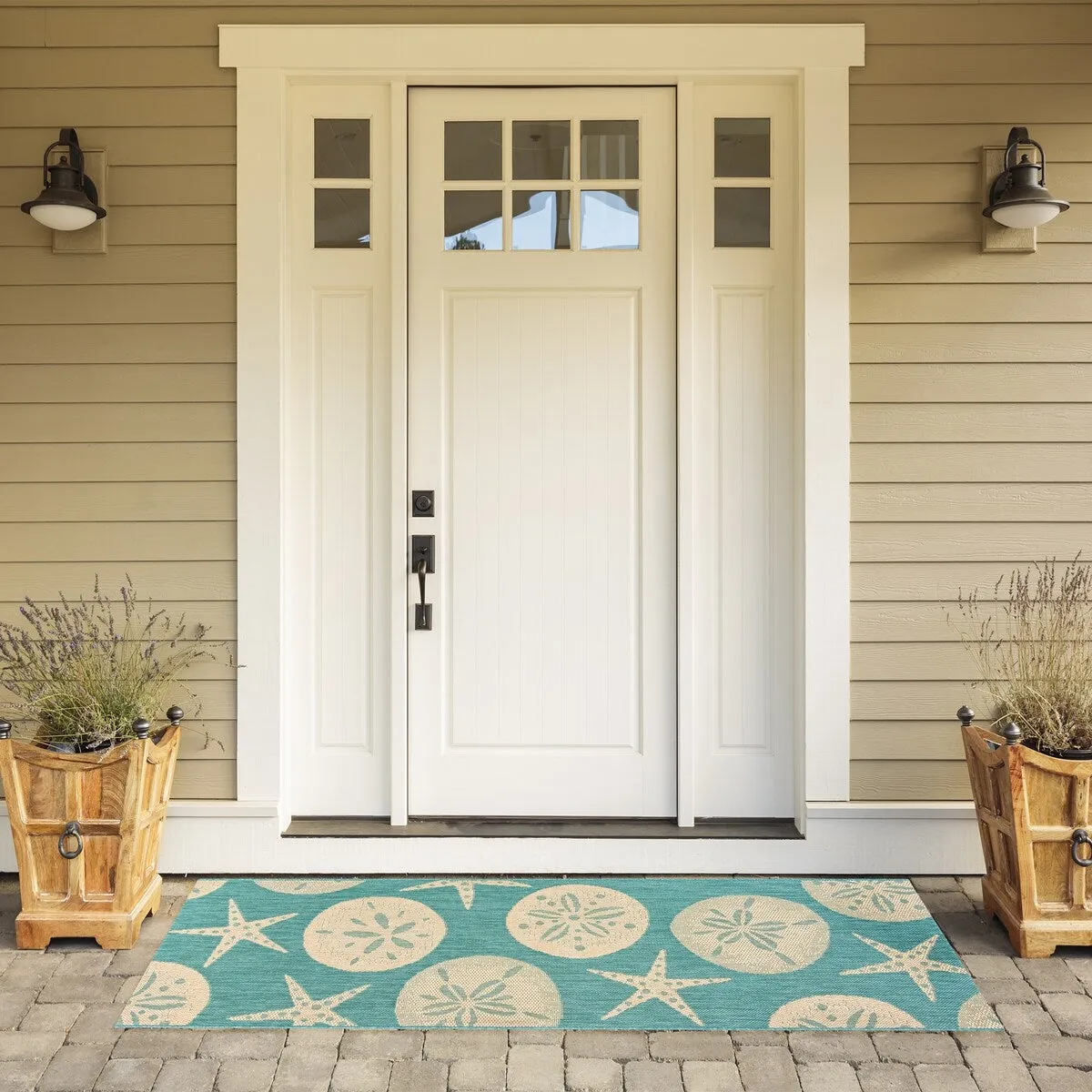 Gertmenian Paseo Starfish Oasis Aqua Casual Nautical Indoor/ Outdoor Area Rug