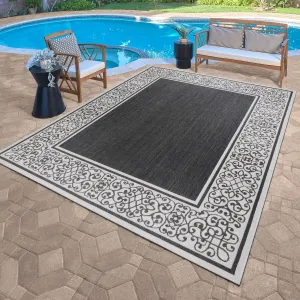 Gertmenian Paseo Tedo Black Transitional Scroll Boarder Indoor/ Outdoor Area Rug