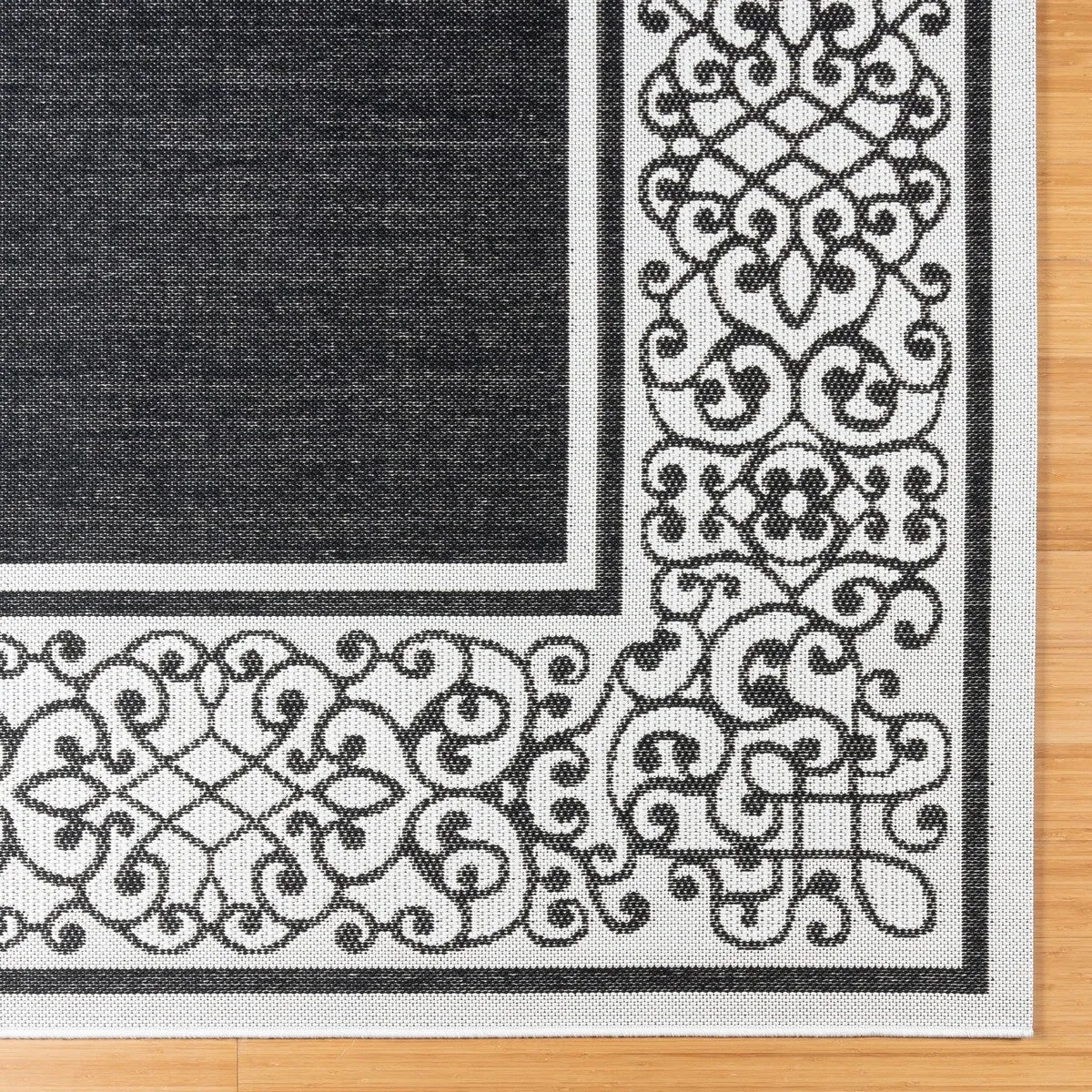 Gertmenian Paseo Tedo Black Transitional Scroll Boarder Indoor/ Outdoor Area Rug