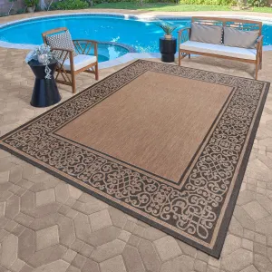 Gertmenian Paseo Tedo Chestnut/Black Transitional Scroll Boarder Indoor/ Outdoor Area Rug