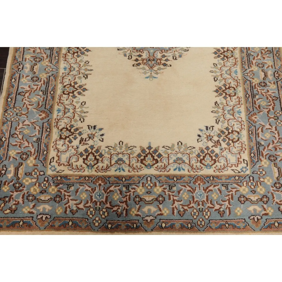Hand Knotted Kerman Cream.Blue Persian Wool Traditional Oriental Area Rug (4x6) - 4' 2'' x 6' 3''