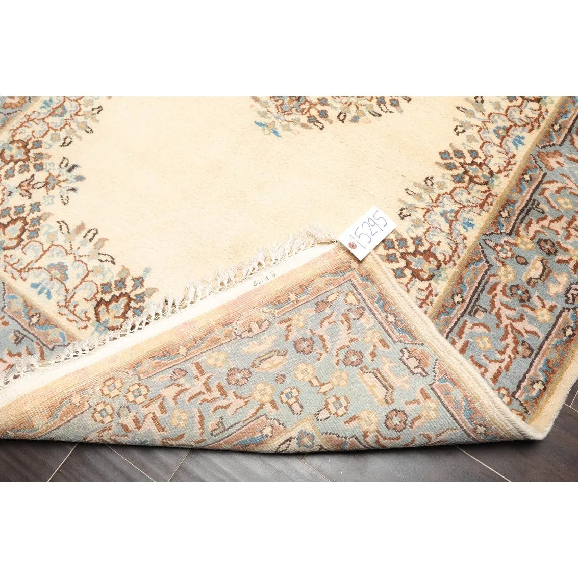 Hand Knotted Kerman Cream.Blue Persian Wool Traditional Oriental Area Rug (4x6) - 4' 2'' x 6' 3''