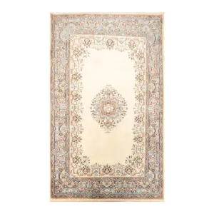 Hand Knotted Kerman Cream.Blue Persian Wool Traditional Oriental Area Rug (4x6) - 4' 2'' x 6' 3''