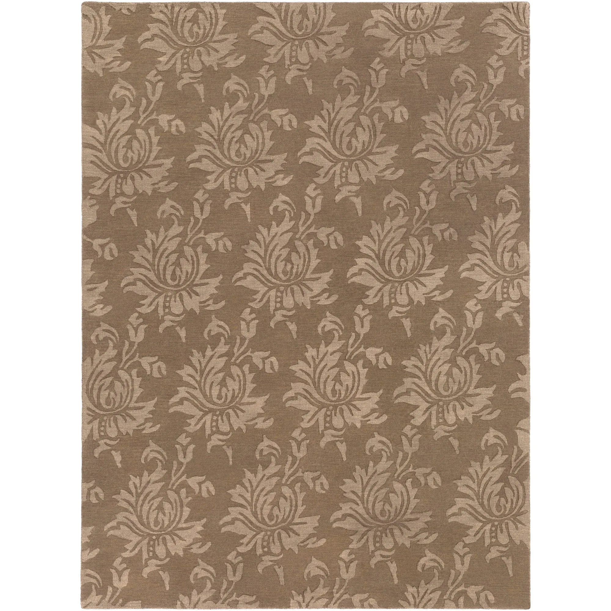 Hand Loomed Crete Casual Solid Tone-On-Tone Floral Wool Area Rug