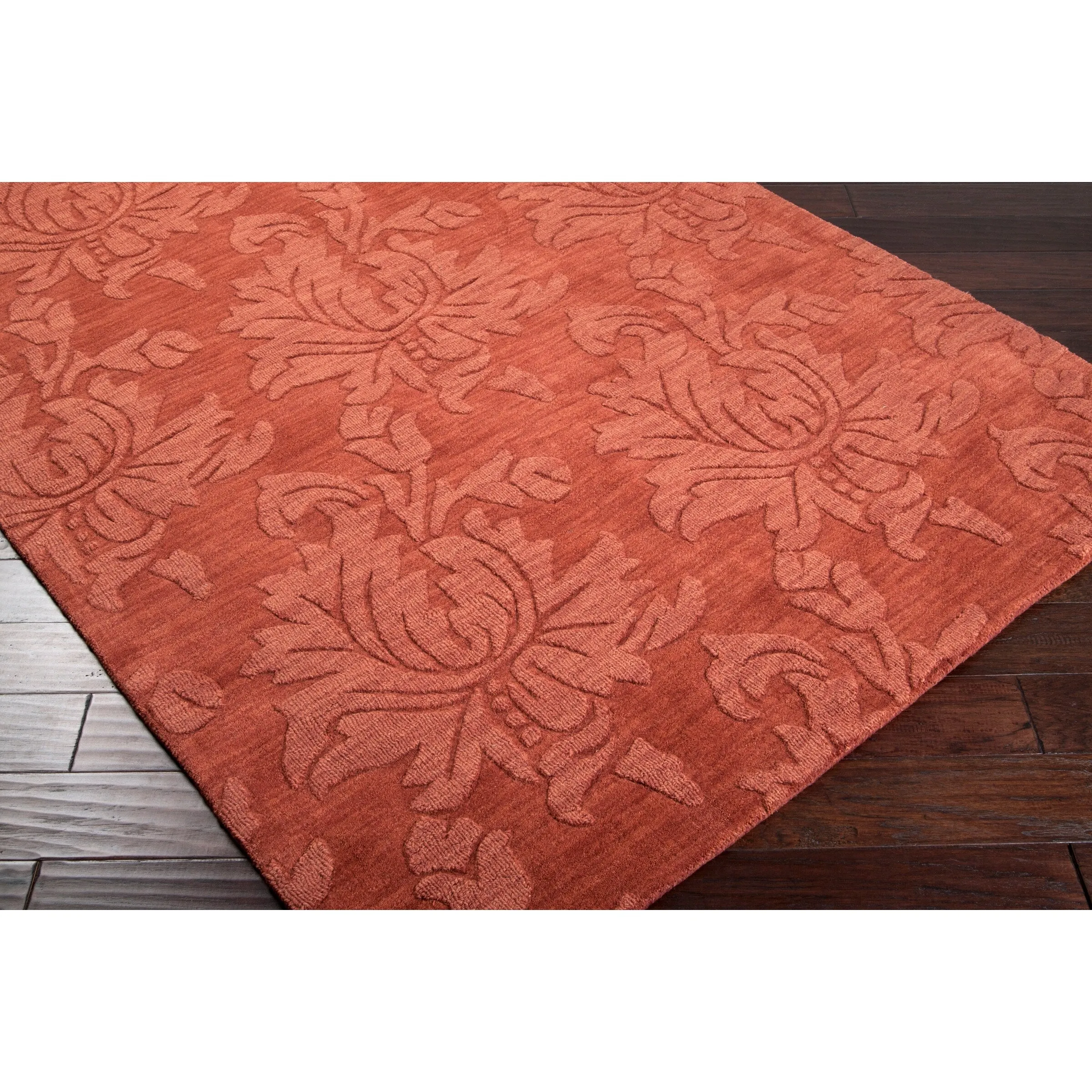 Hand Loomed Crete Casual Solid Tone-On-Tone Floral Wool Area Rug