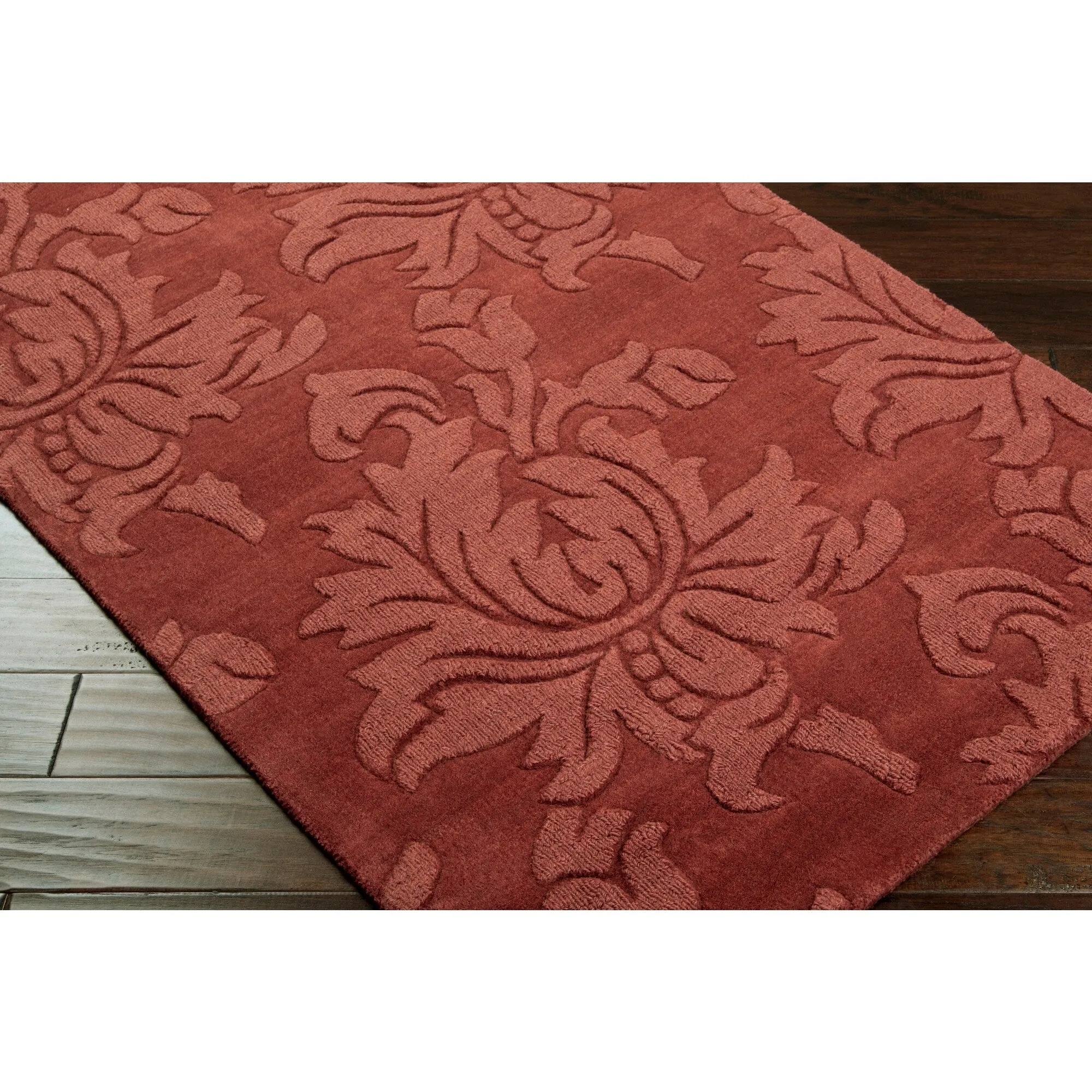 Hand Loomed Crete Casual Solid Tone-On-Tone Floral Wool Area Rug