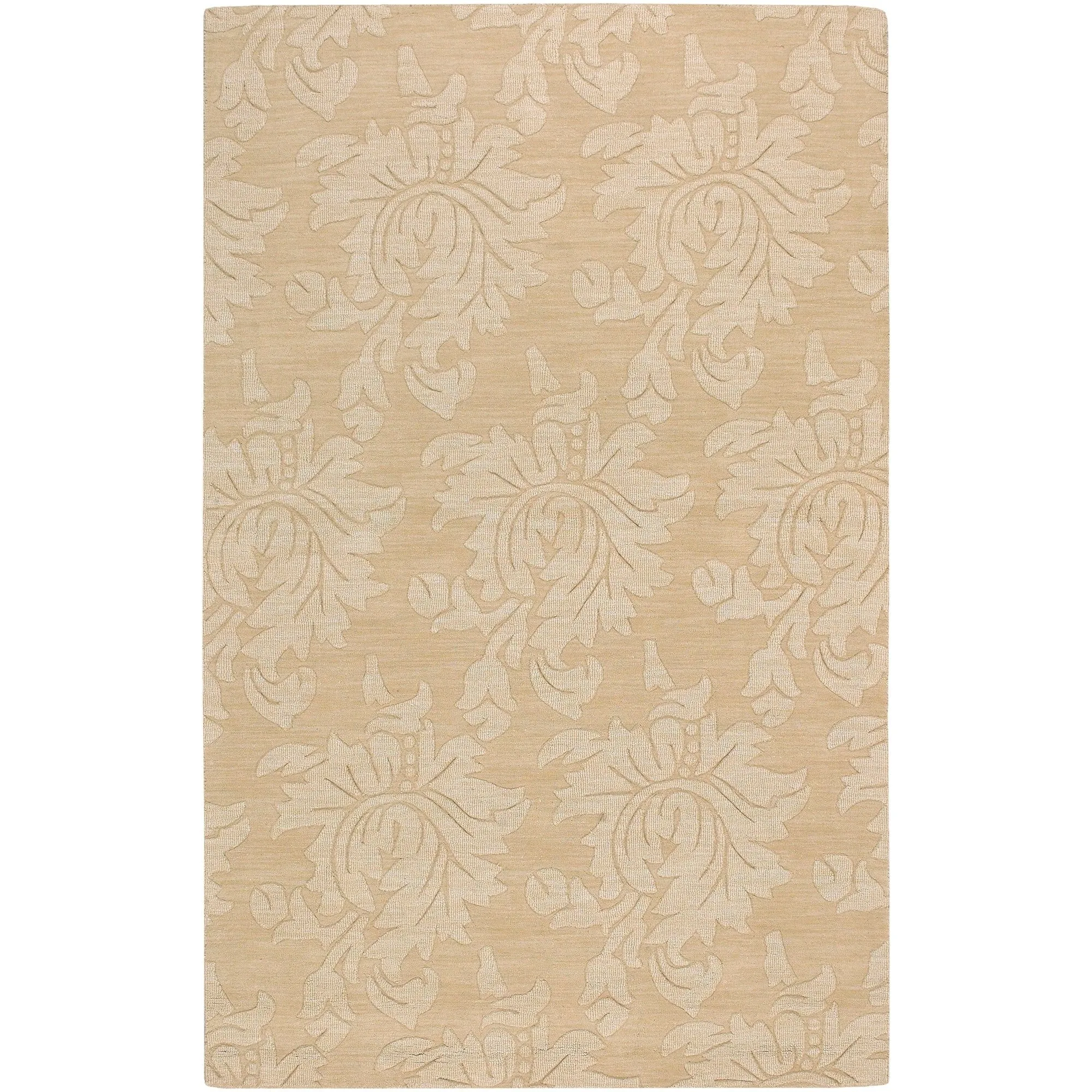 Hand Loomed Crete Casual Solid Tone-On-Tone Floral Wool Area Rug