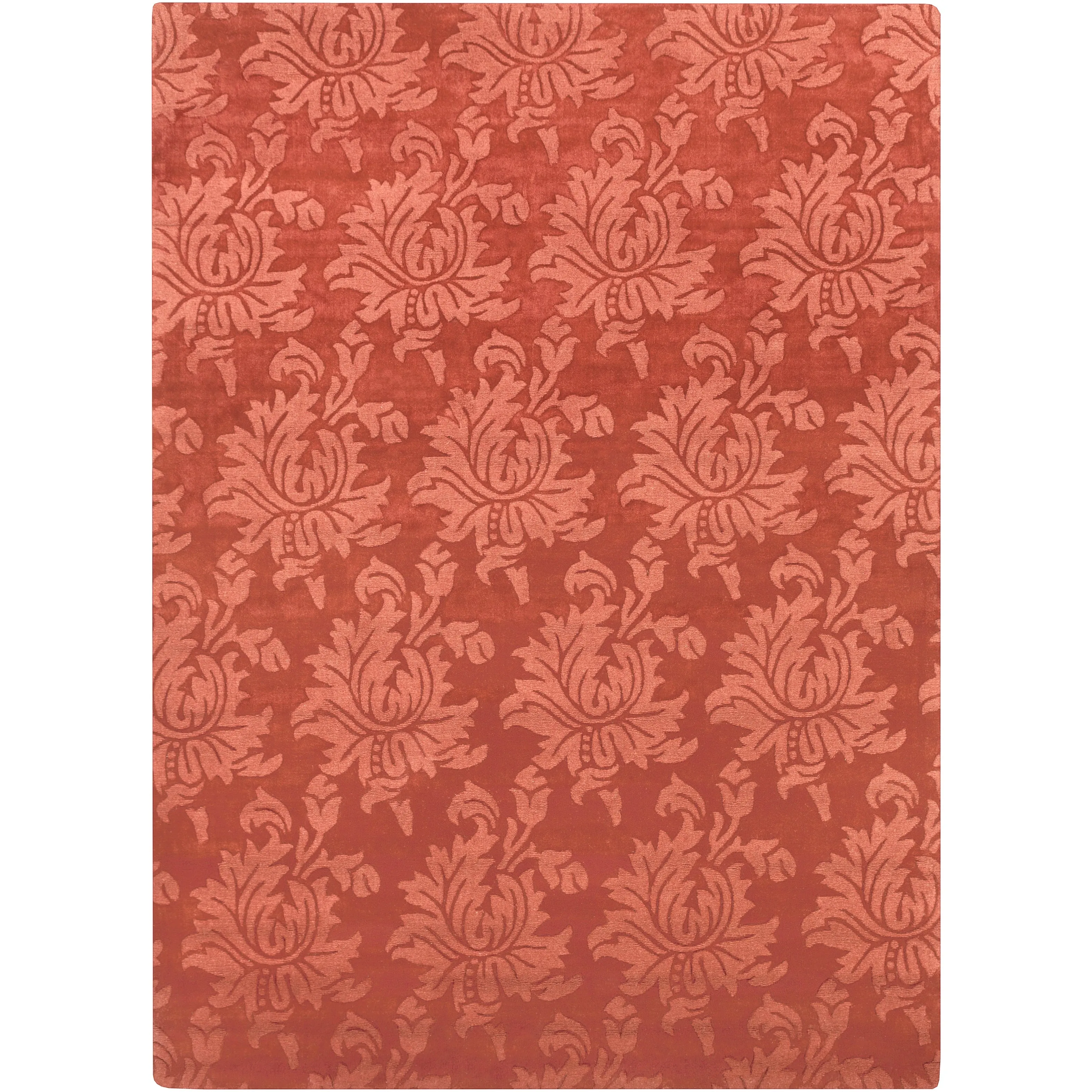 Hand Loomed Crete Casual Solid Tone-On-Tone Floral Wool Area Rug