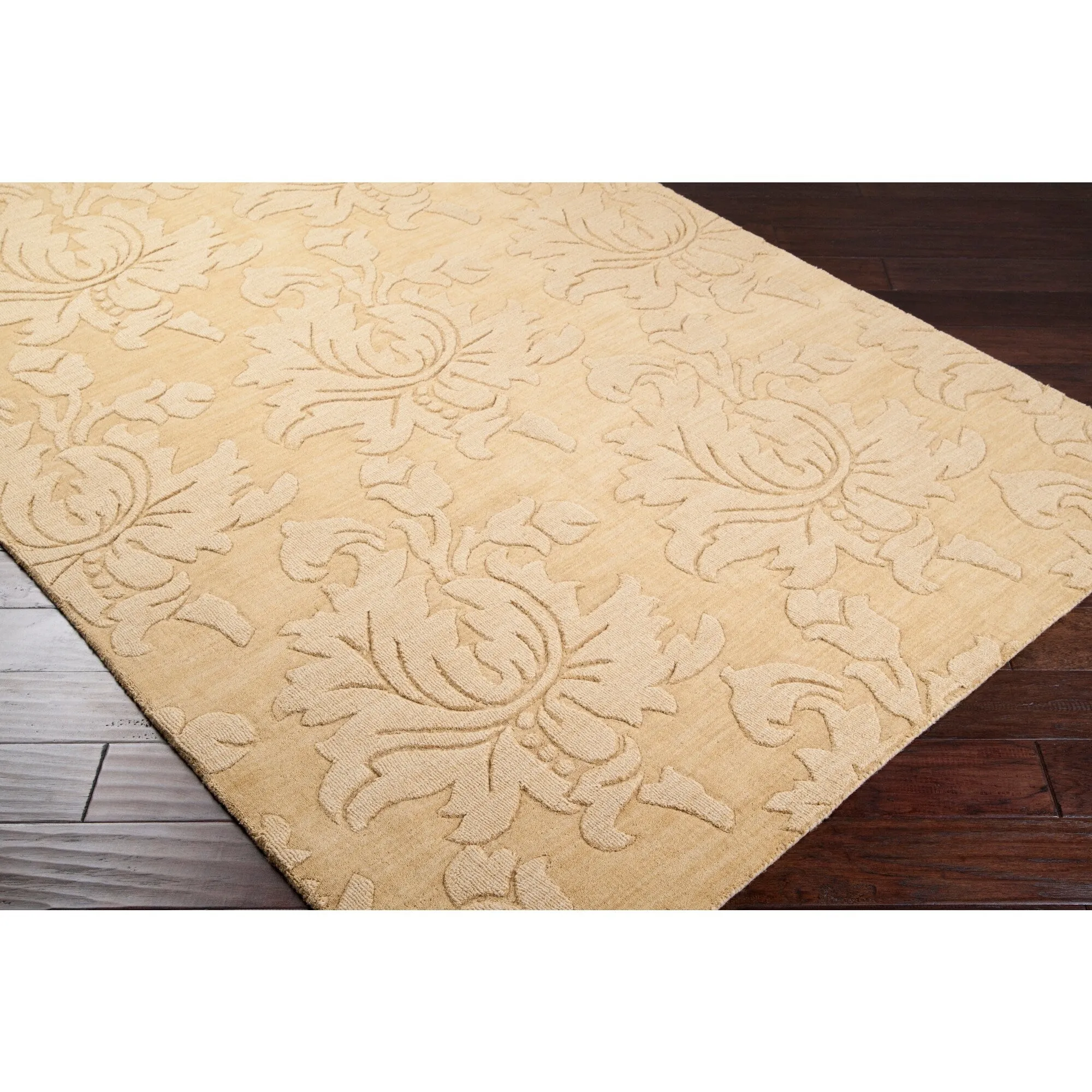 Hand Loomed Crete Casual Solid Tone-On-Tone Floral Wool Area Rug