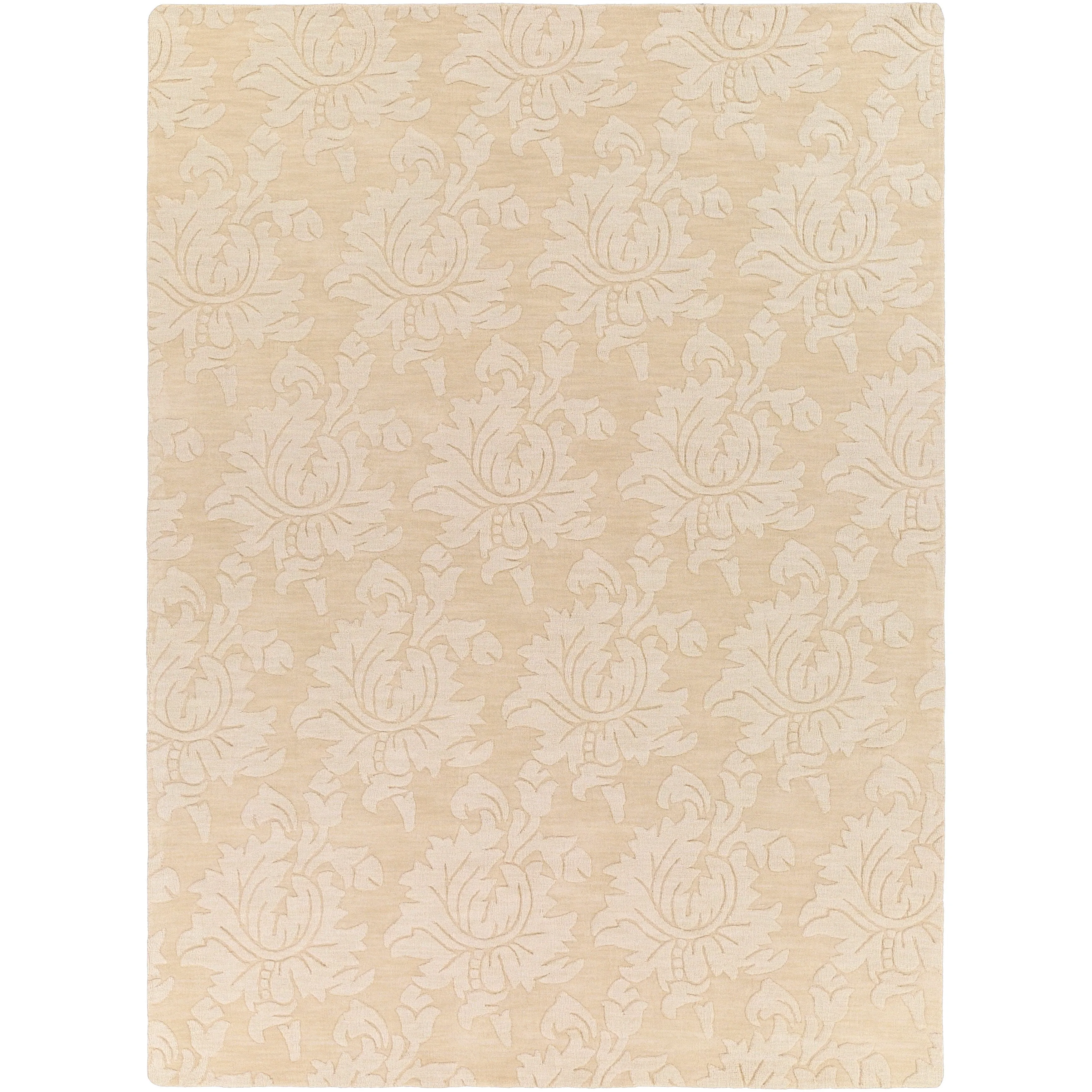 Hand Loomed Crete Casual Solid Tone-On-Tone Floral Wool Area Rug