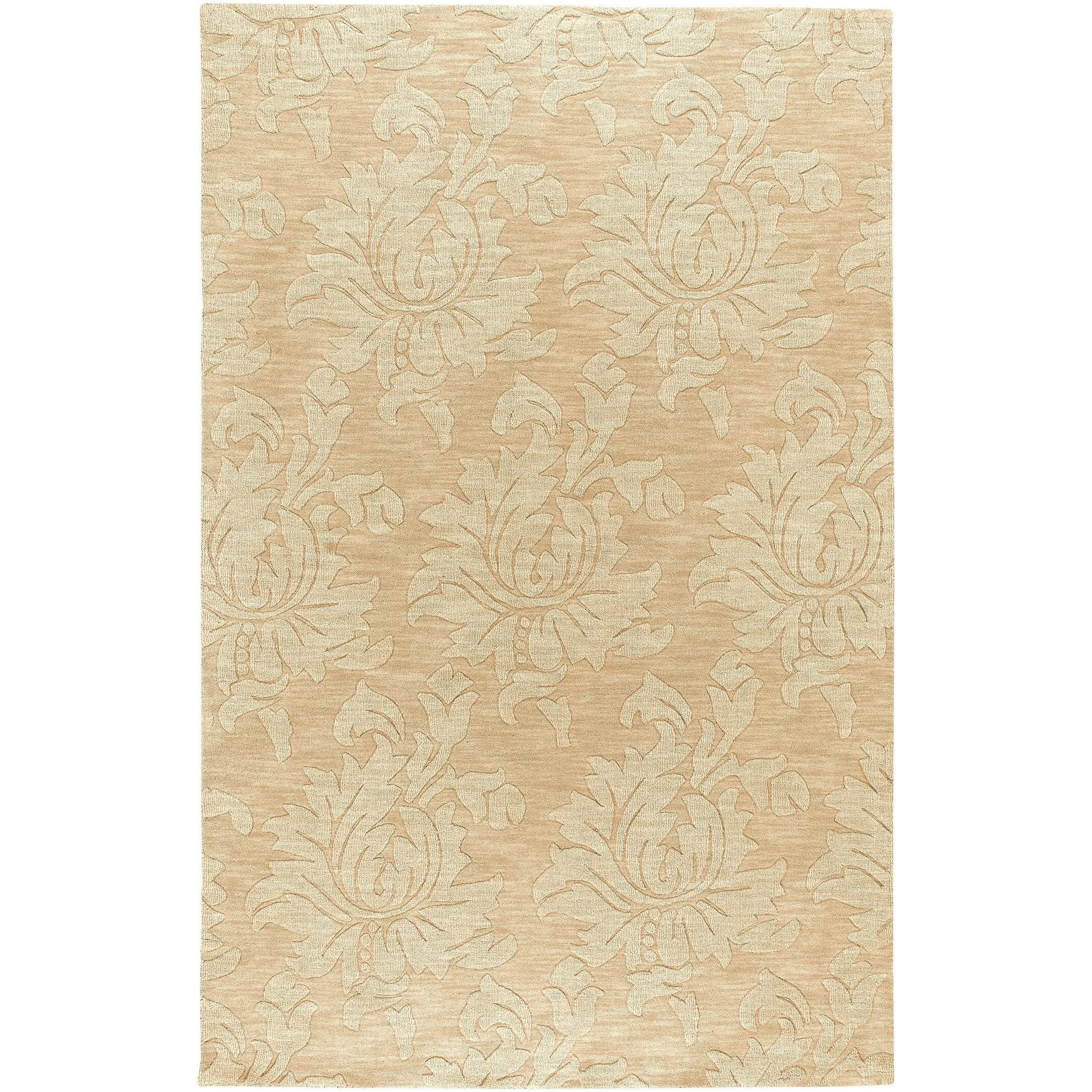 Hand Loomed Crete Casual Solid Tone-On-Tone Floral Wool Area Rug
