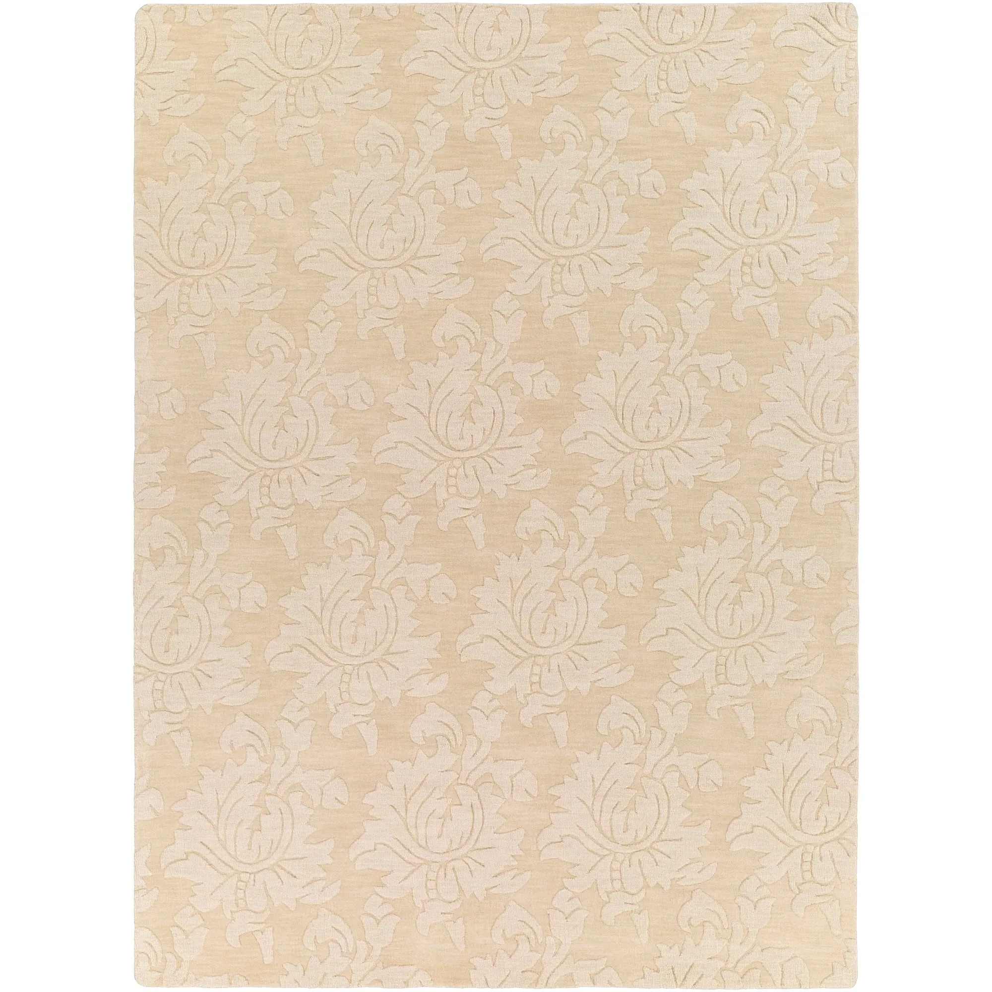 Hand Loomed Crete Casual Solid Tone-On-Tone Floral Wool Area Rug