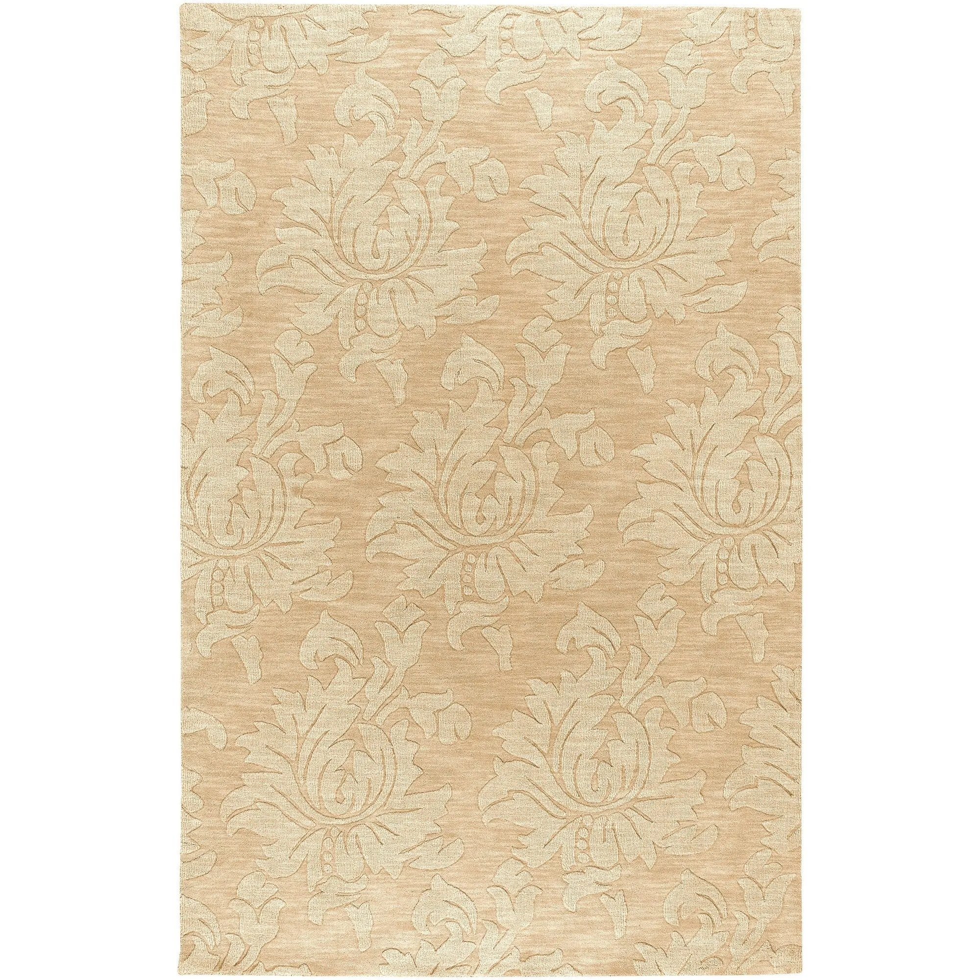 Hand Loomed Crete Casual Solid Tone-On-Tone Floral Wool Area Rug