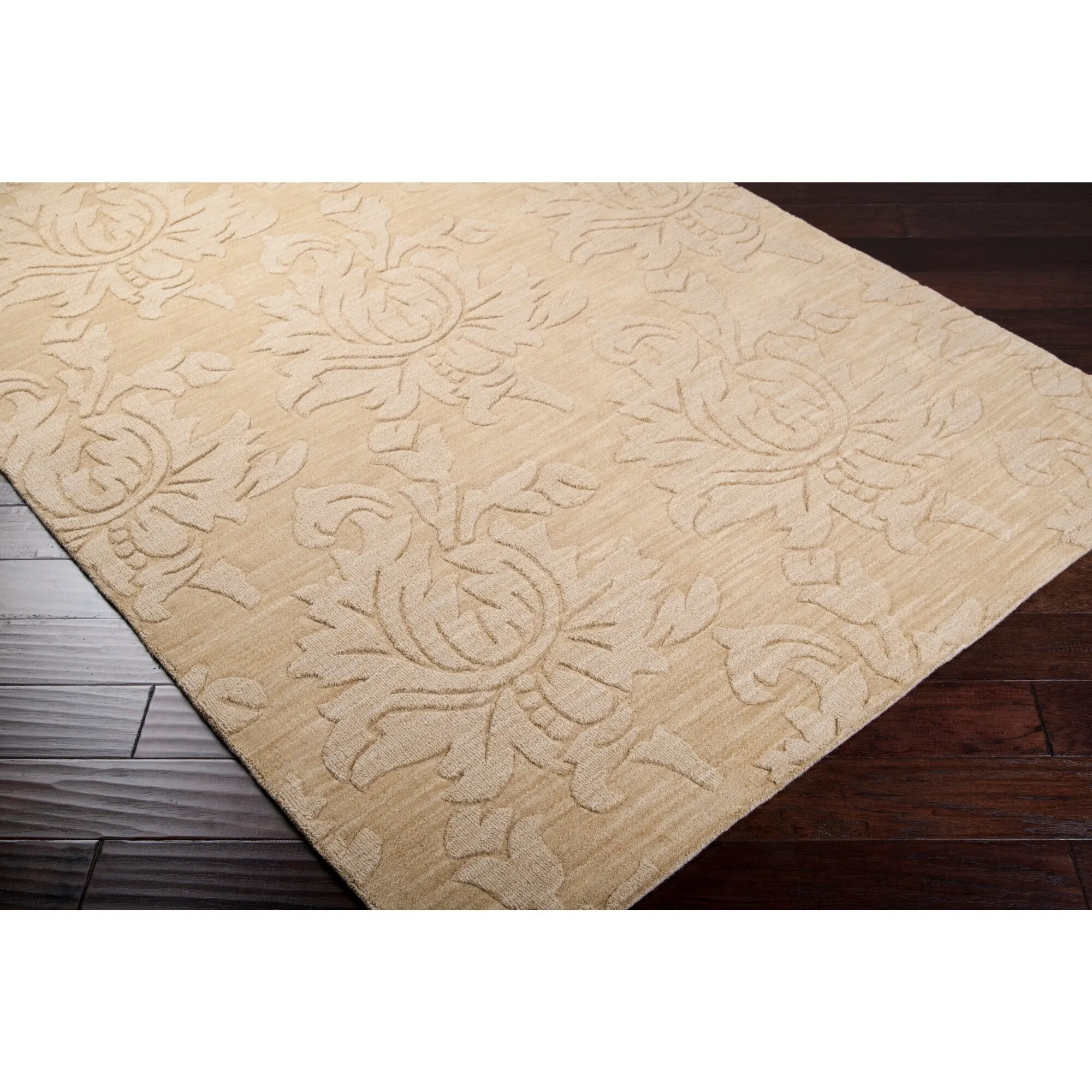 Hand Loomed Crete Casual Solid Tone-On-Tone Floral Wool Area Rug