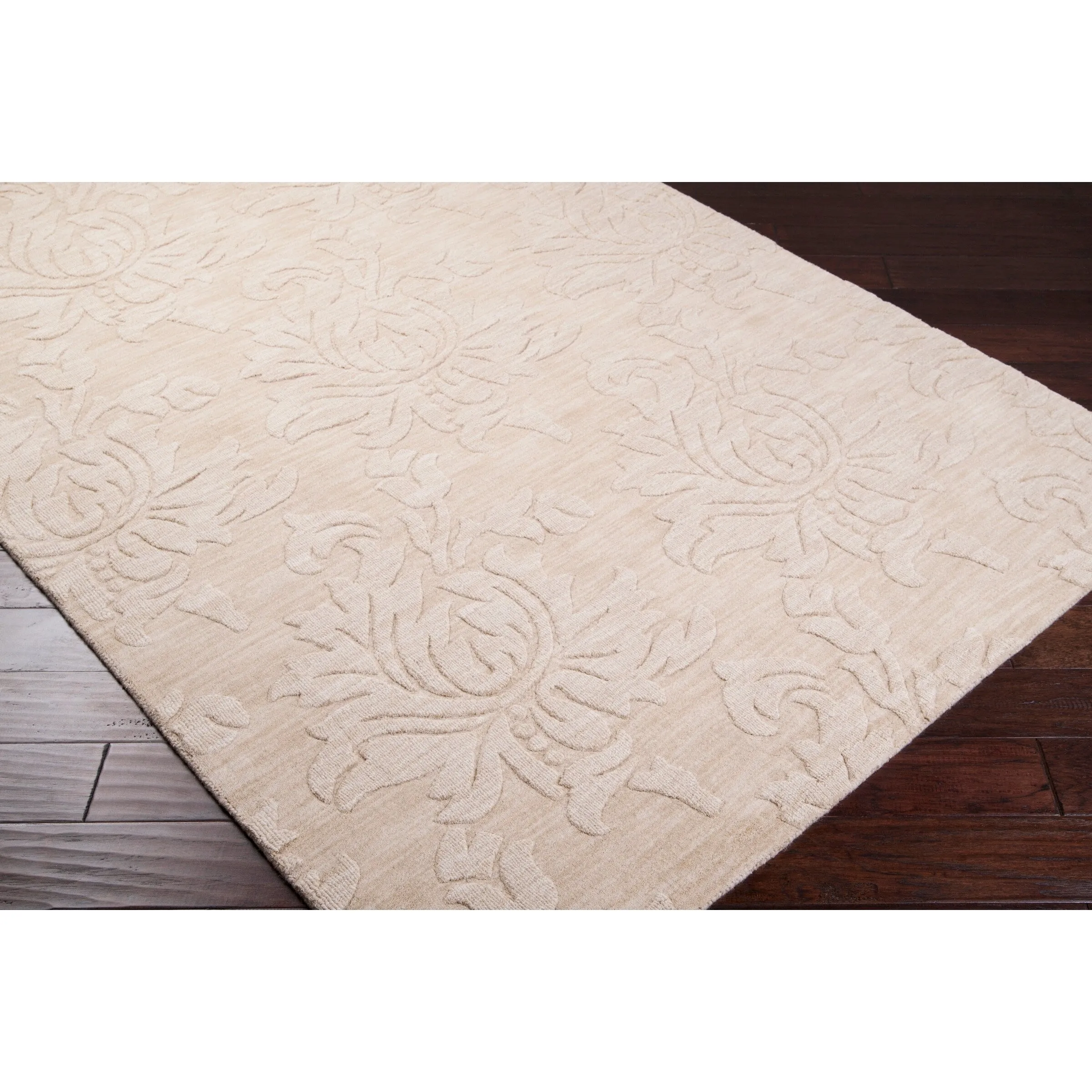 Hand Loomed Crete Casual Solid Tone-On-Tone Floral Wool Area Rug