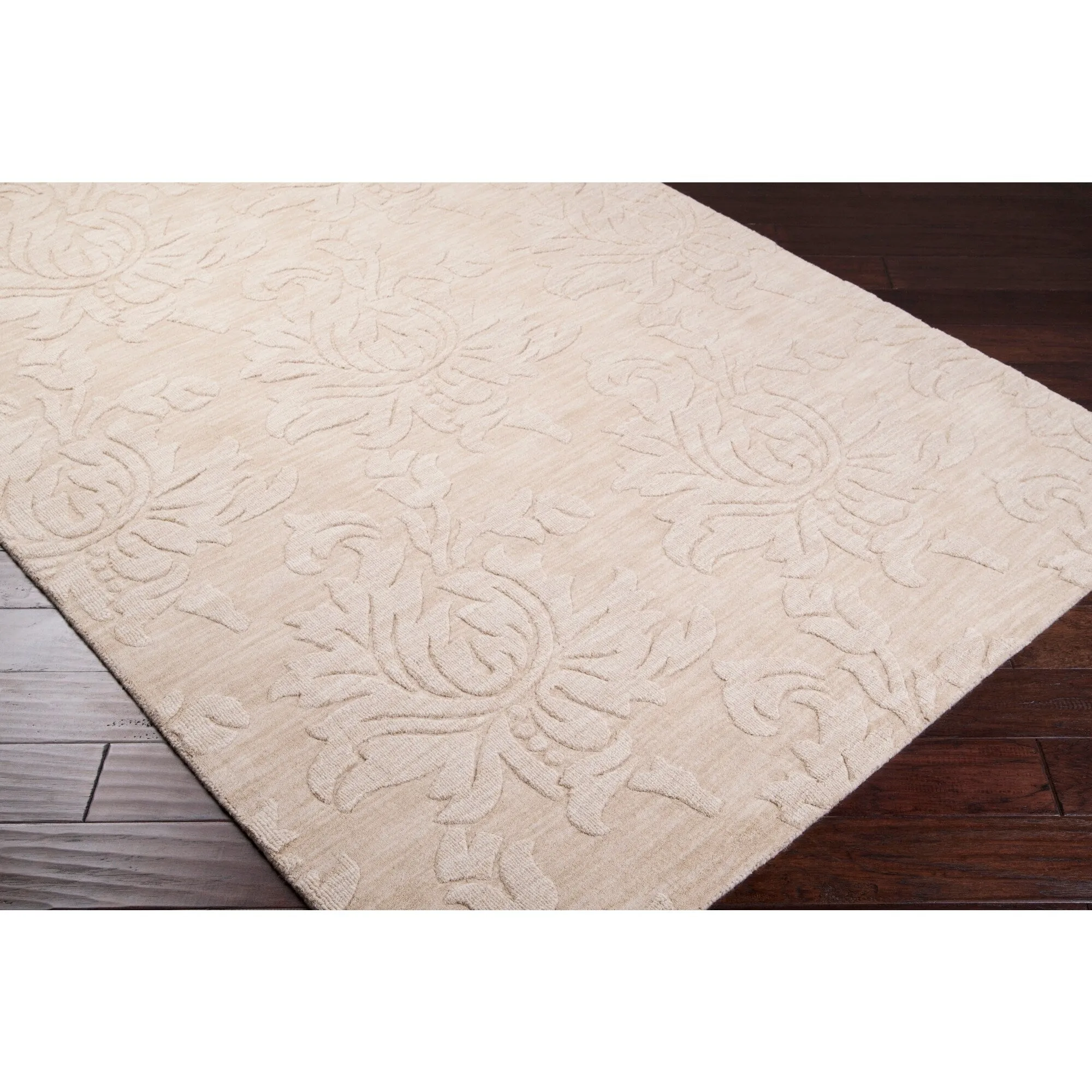 Hand Loomed Crete Casual Solid Tone-On-Tone Floral Wool Area Rug