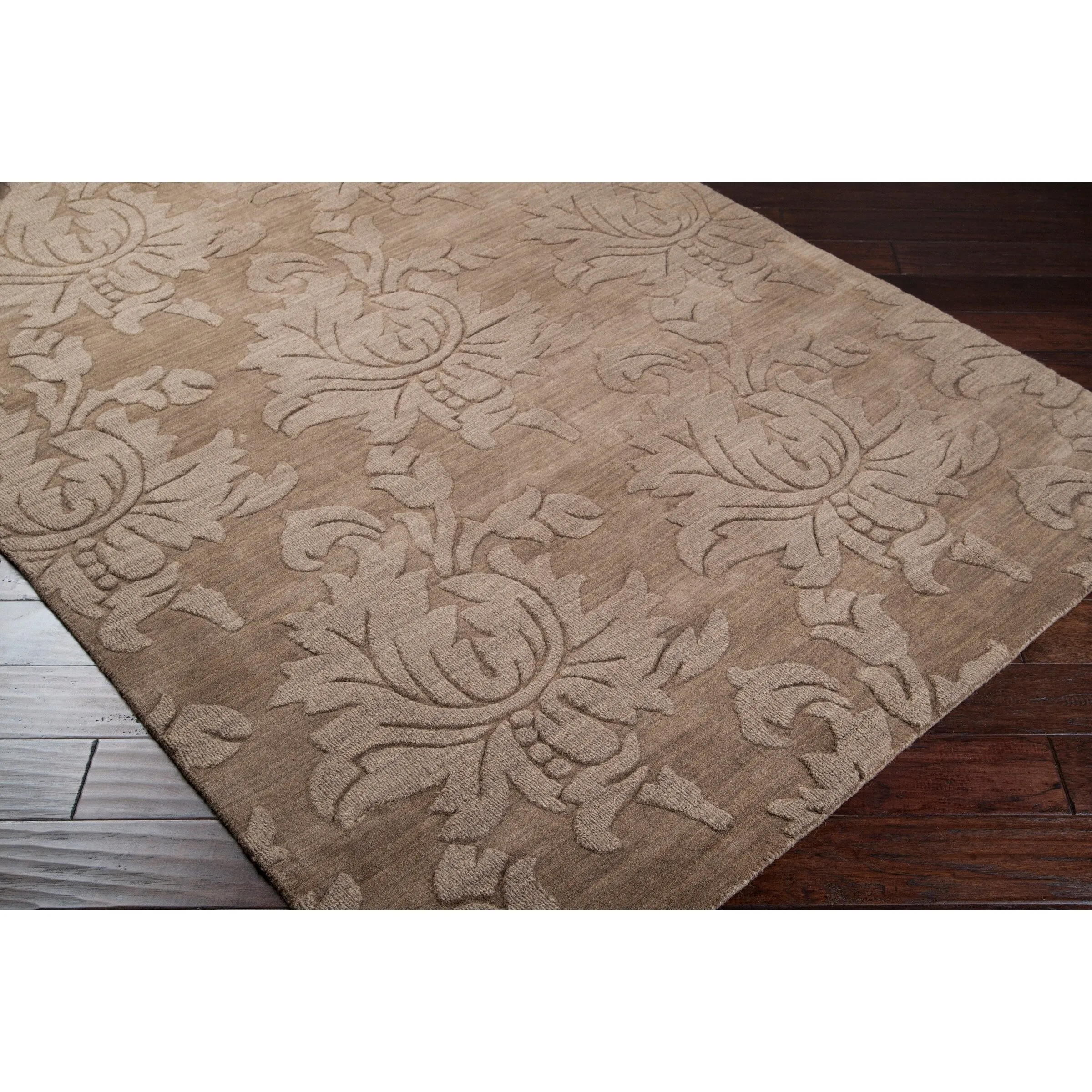 Hand Loomed Crete Casual Solid Tone-On-Tone Floral Wool Area Rug