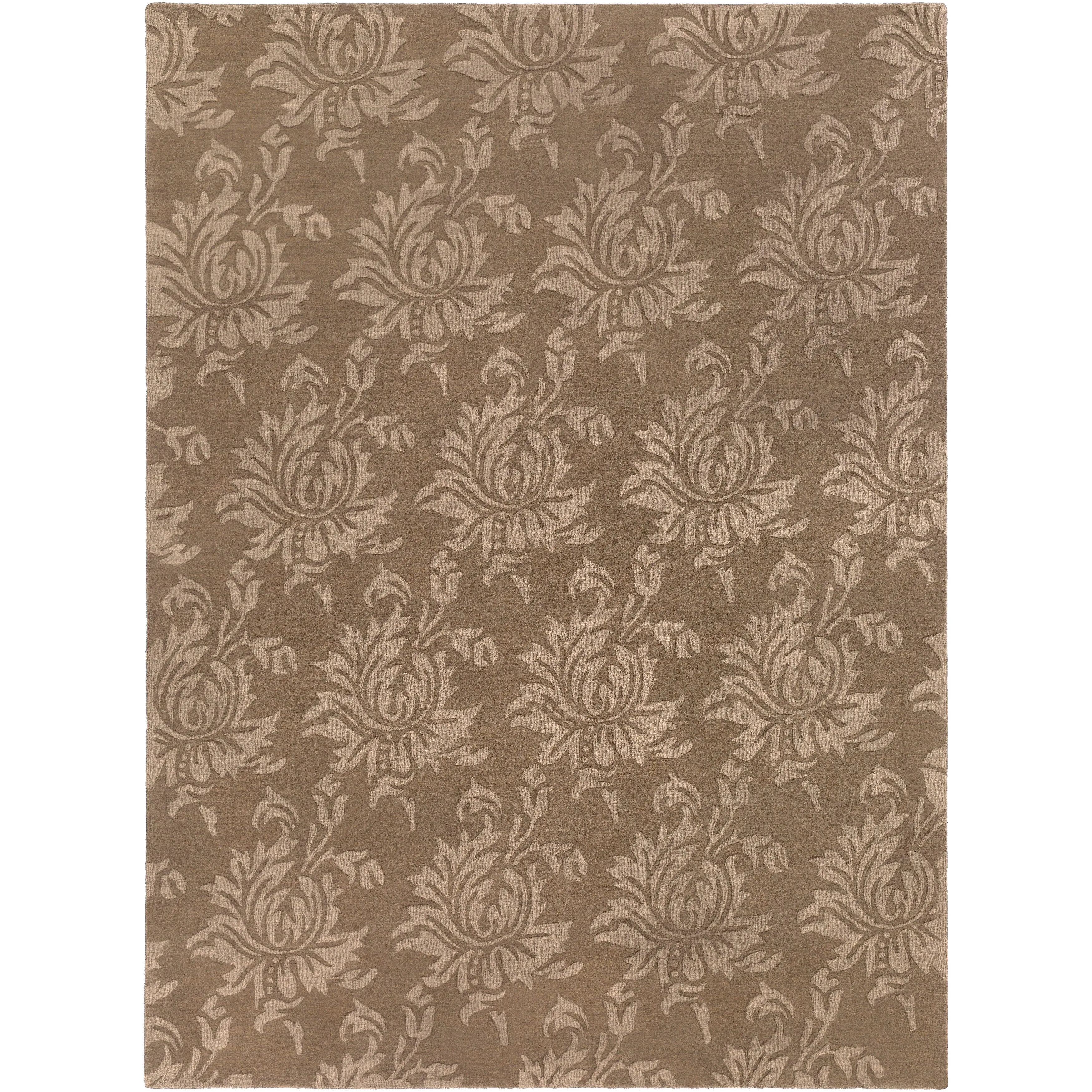 Hand Loomed Crete Casual Solid Tone-On-Tone Floral Wool Area Rug