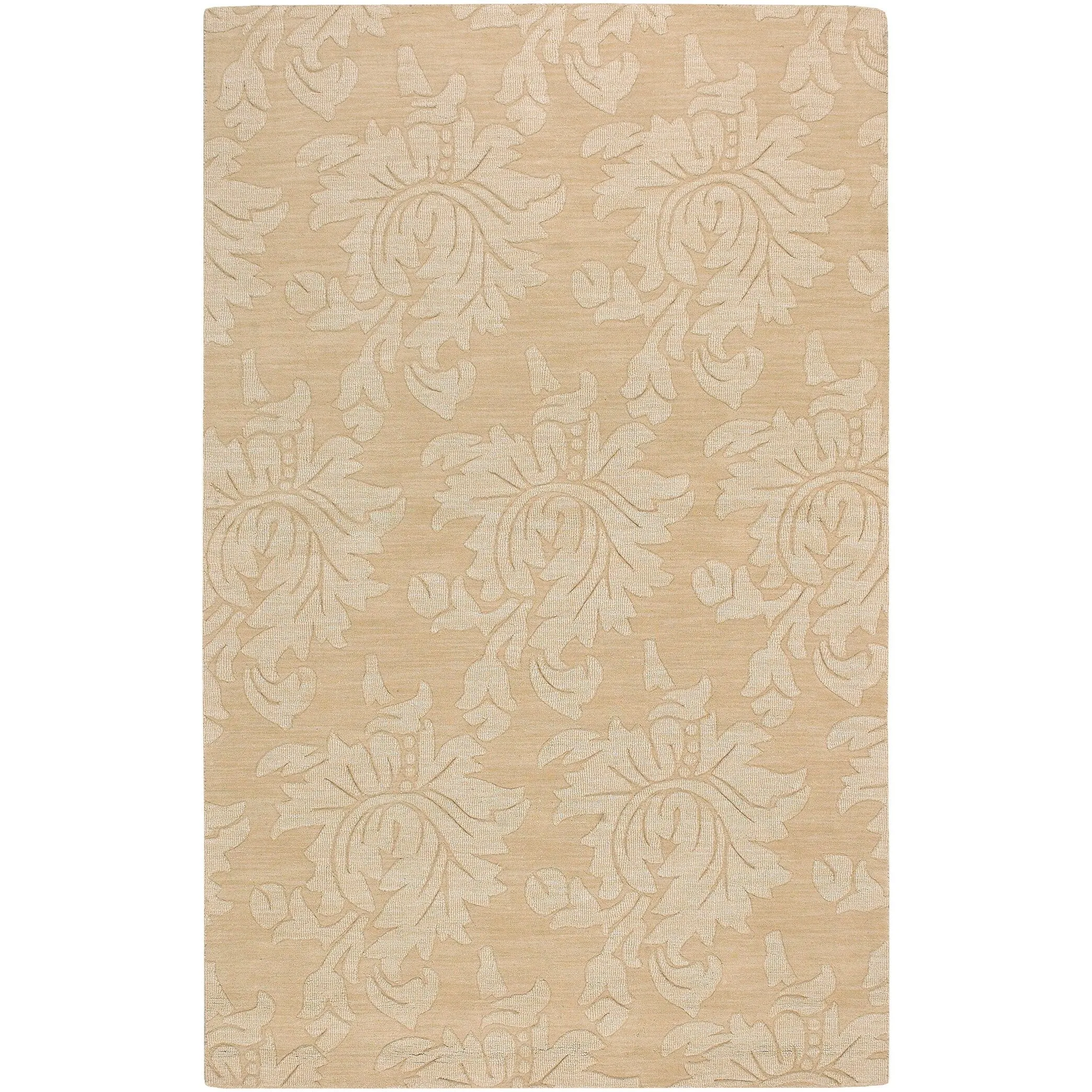 Hand Loomed Crete Casual Solid Tone-On-Tone Floral Wool Area Rug