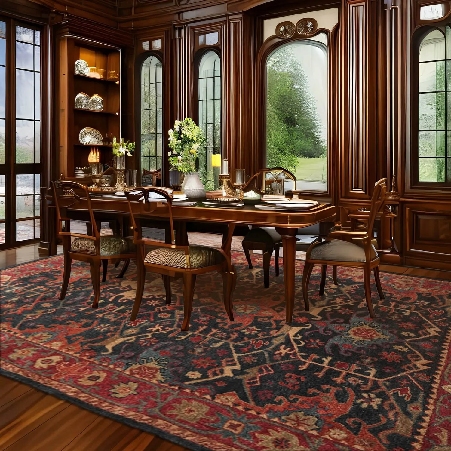 Hand Tufted Hand Made Wool Arts & Crafts Oriental Area Rug Dark Blue