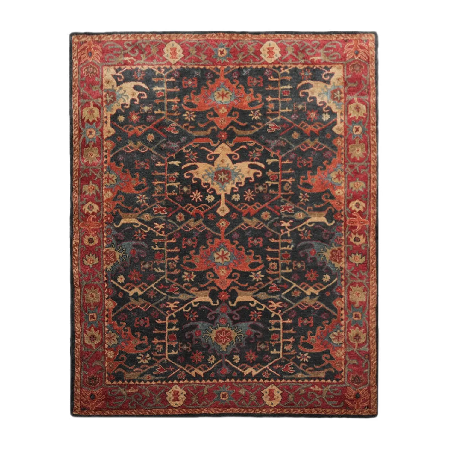 Hand Tufted Hand Made Wool Arts & Crafts Oriental Area Rug Dark Blue