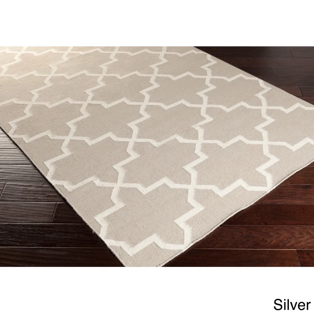 Hand-Woven Carlisle Moroccan Tile Reversible Flatweave Wool Rug