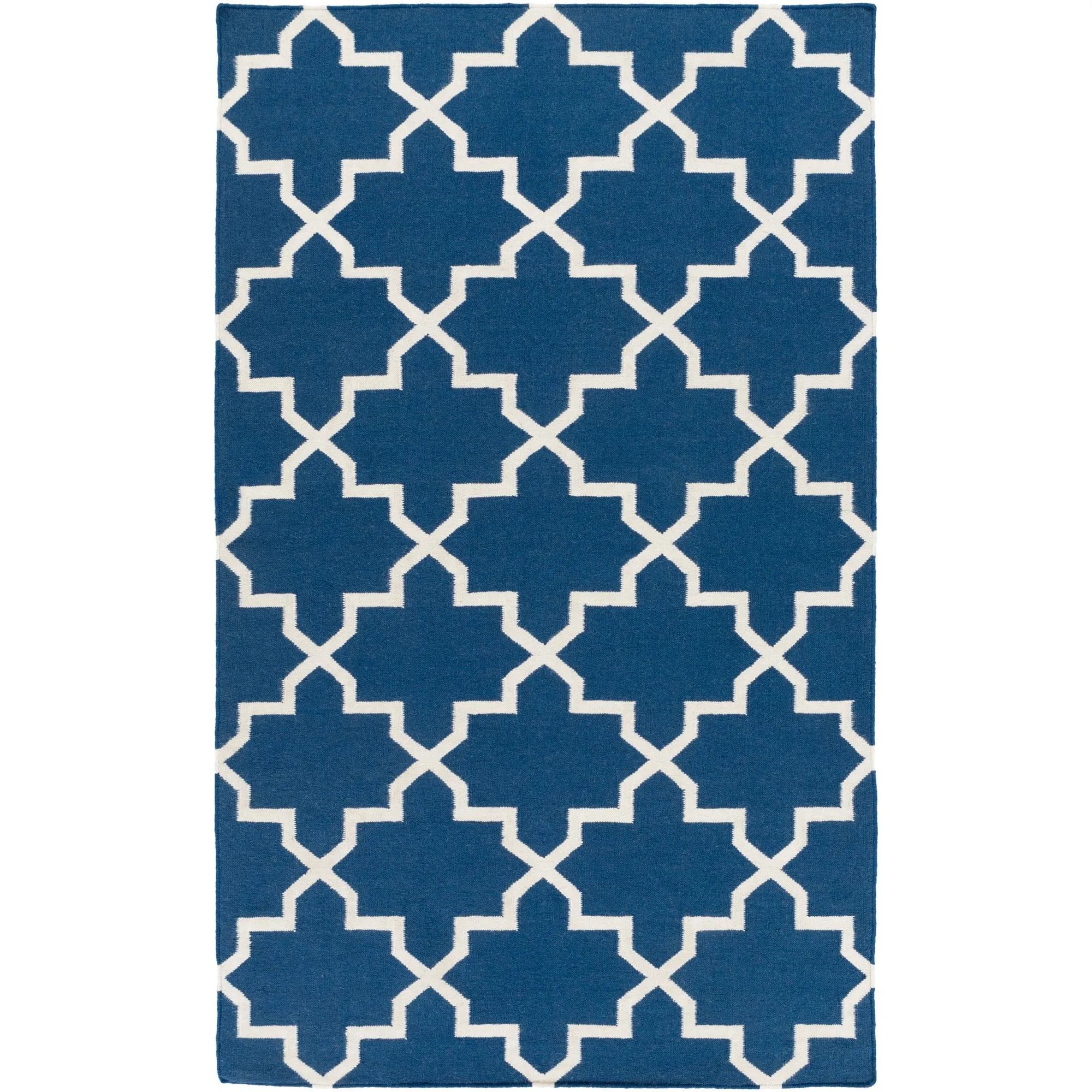 Hand-Woven Carlisle Moroccan Tile Reversible Flatweave Wool Rug