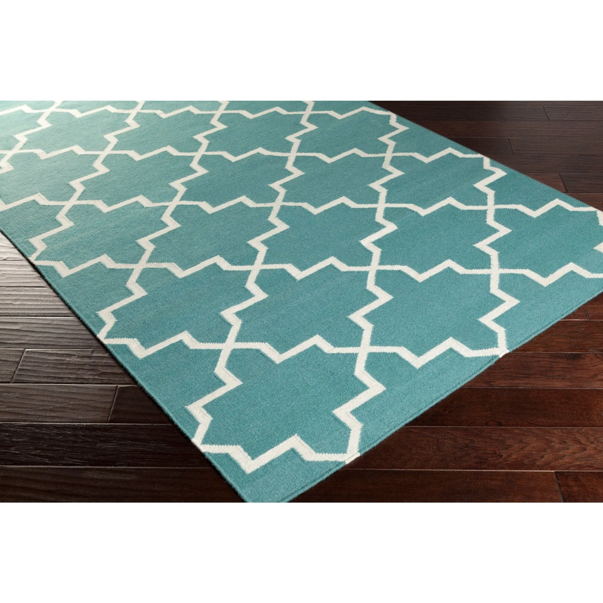 Hand-Woven Carlisle Moroccan Tile Reversible Flatweave Wool Rug