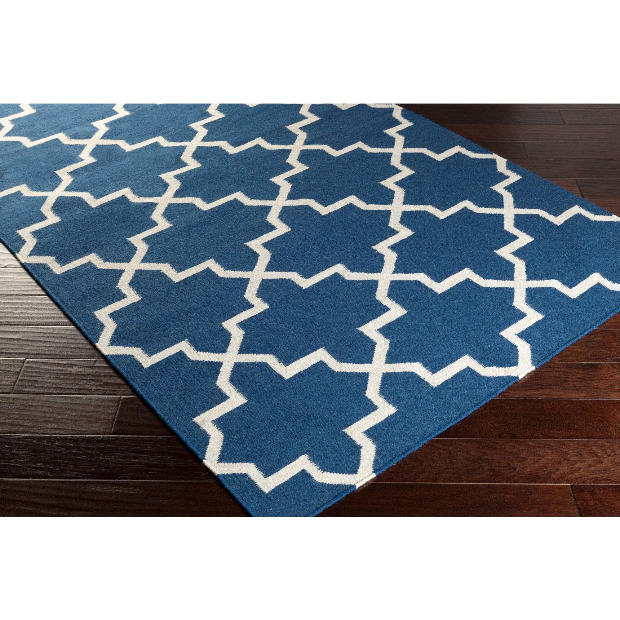 Hand-Woven Carlisle Moroccan Tile Reversible Flatweave Wool Rug