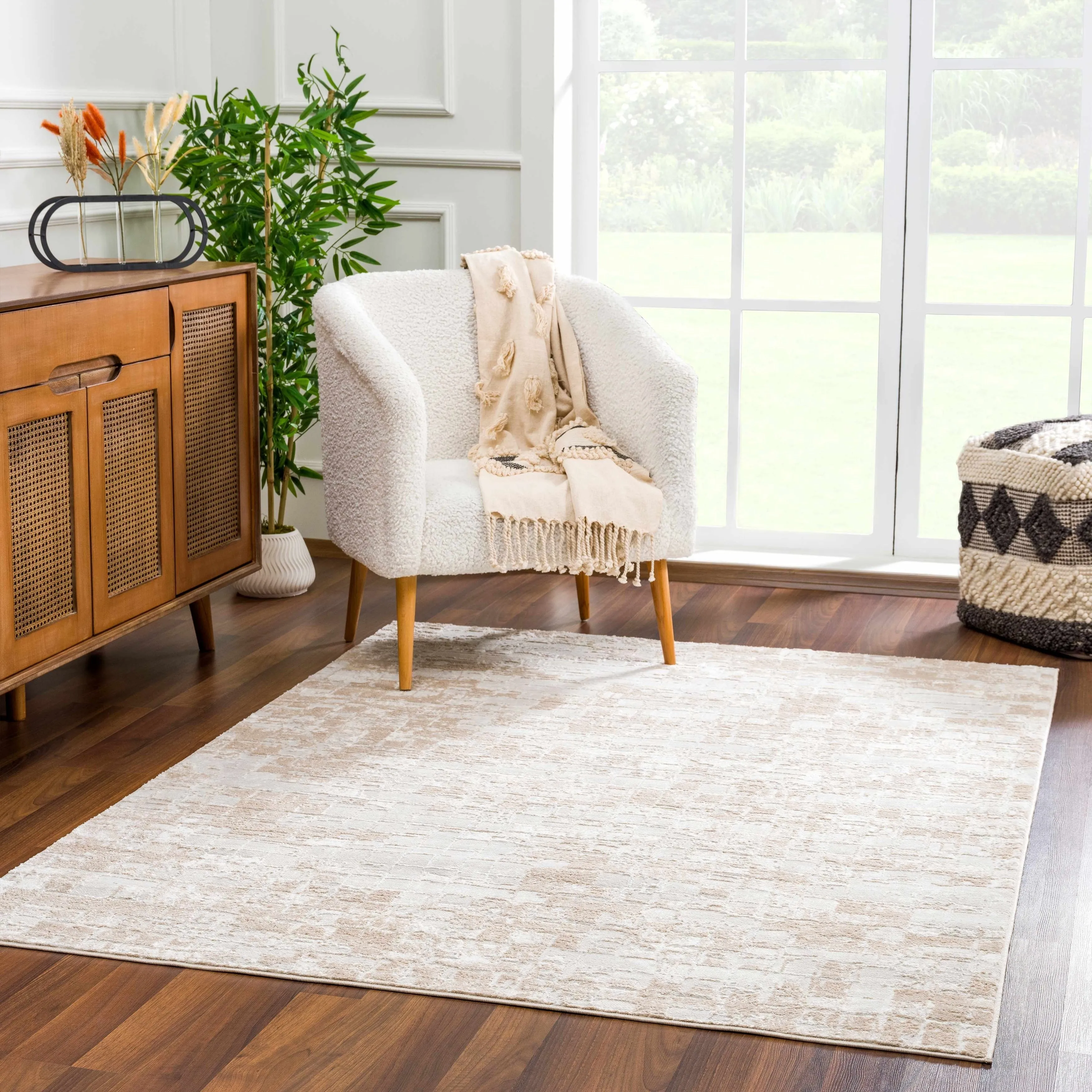 Hauteloom Liverpool Collection Modern Abstract Contemporary Square Tile Area Rug