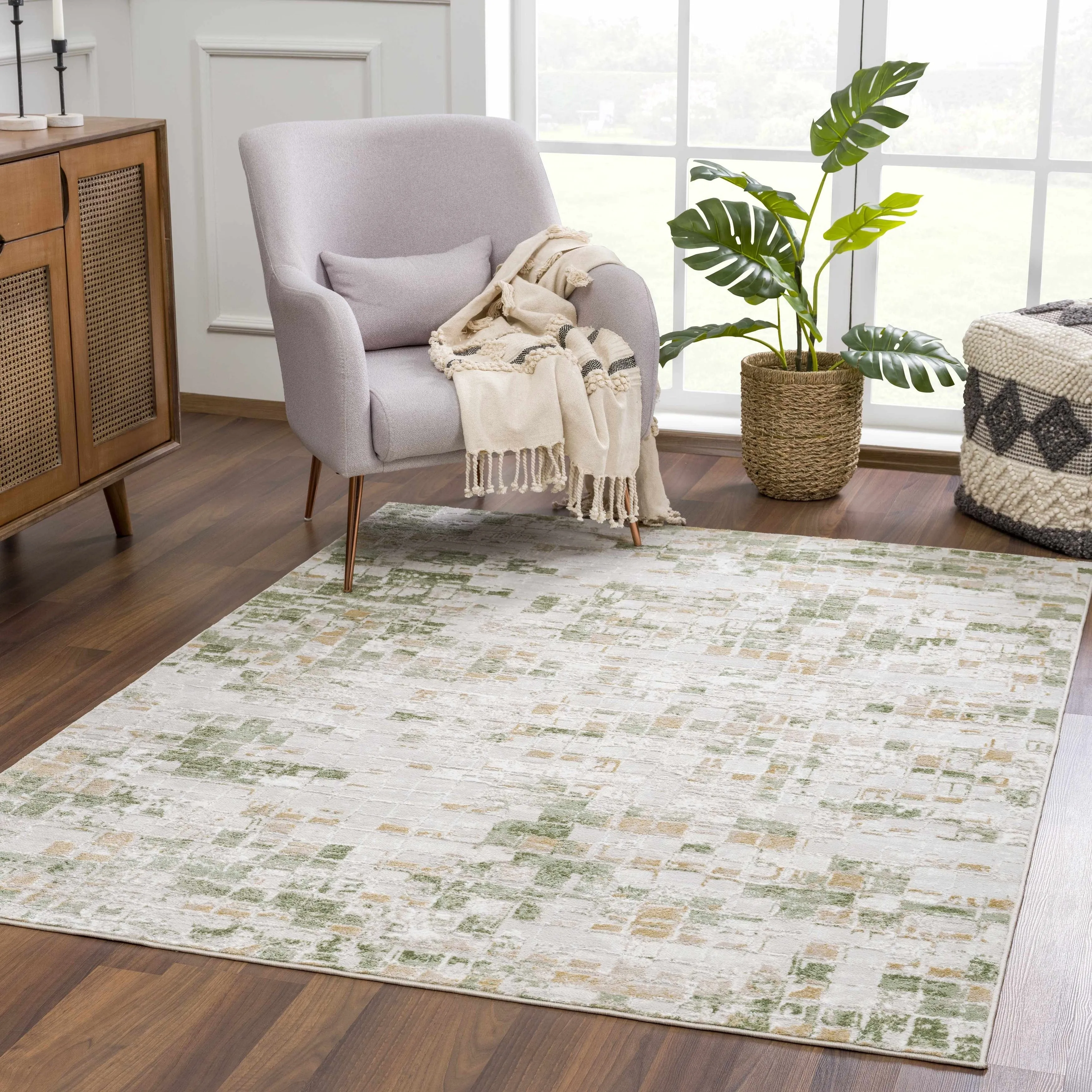 Hauteloom Liverpool Collection Modern Abstract Contemporary Square Tile Area Rug